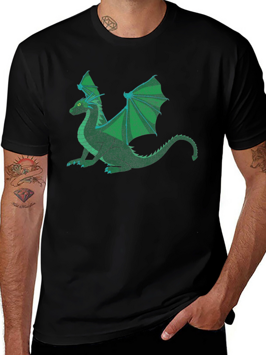 Green Dragon Graphic Print Black T-Shirt