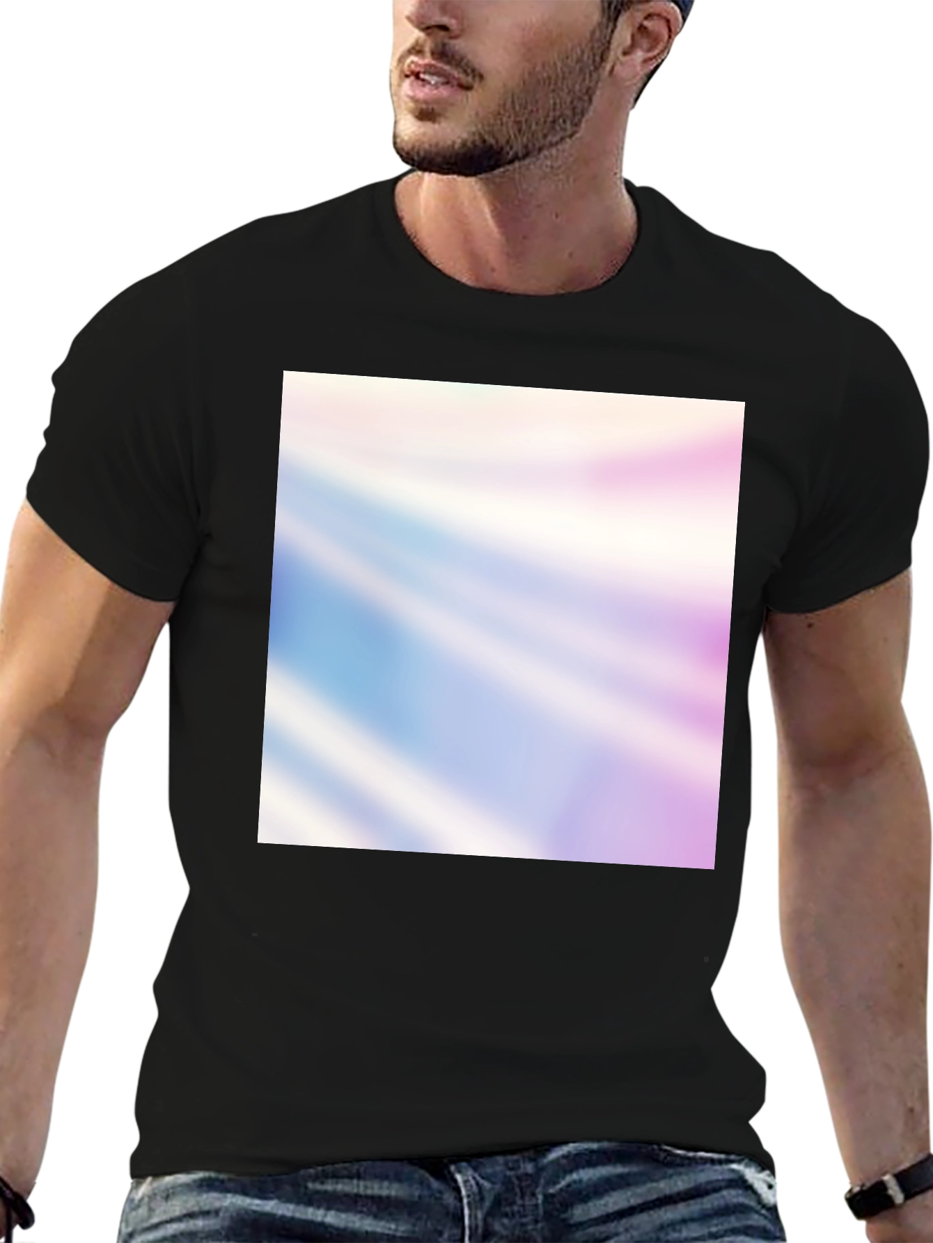 Mens Black Graphic Tee - Abstract Rays