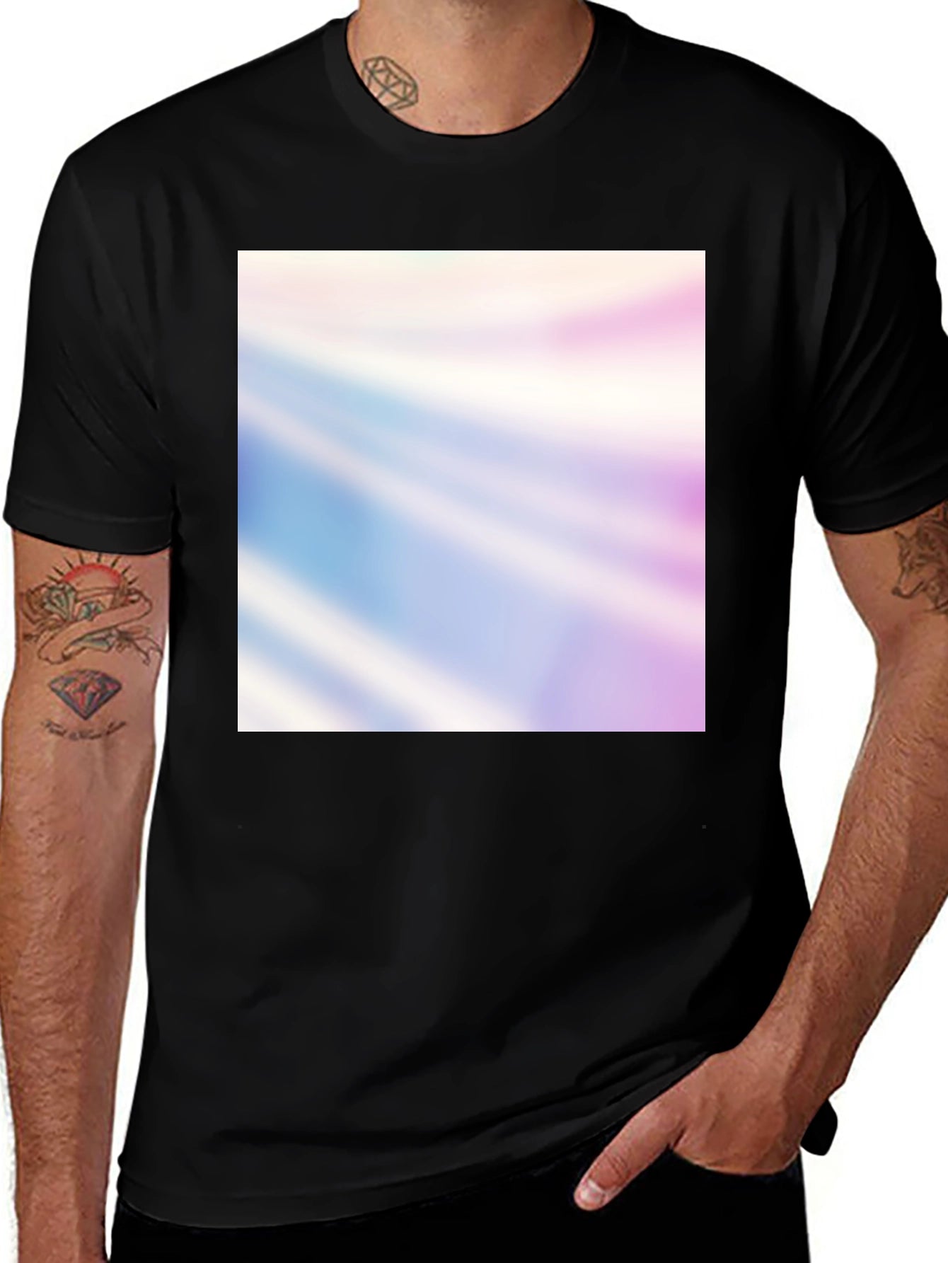 Mens Black Graphic Tee - Abstract Rays