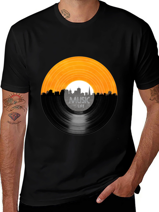 Music is Life Vinyl Record Black T-Shirt