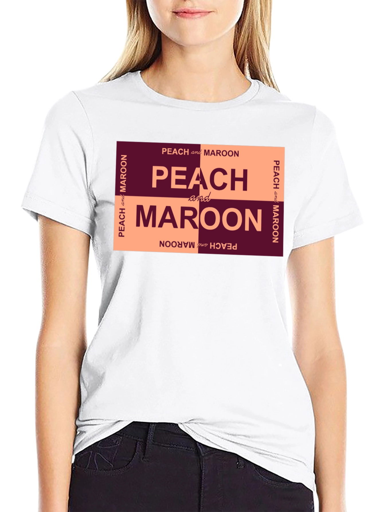 Peach and Maroon Graphic T-Shirt