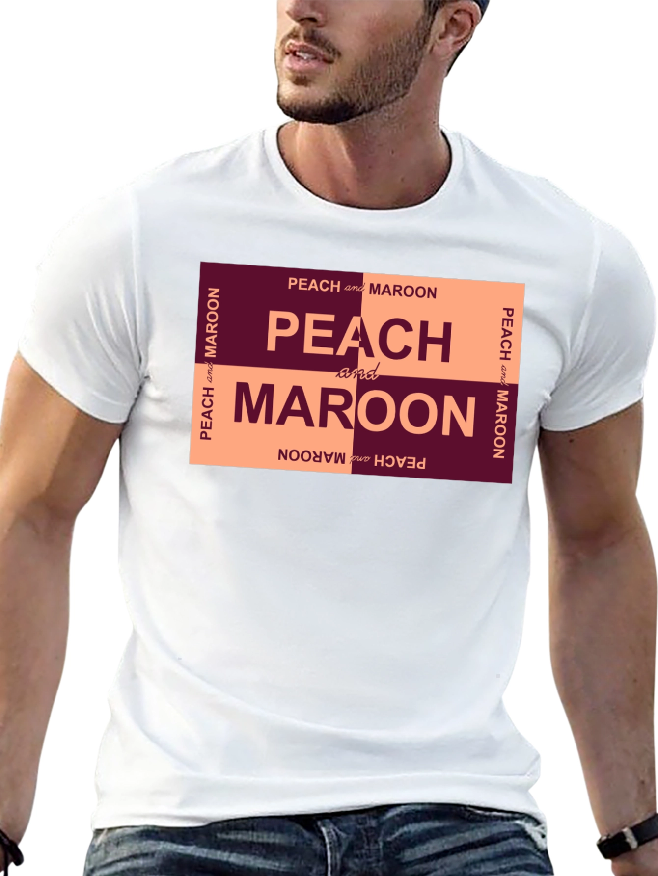 Peach and Maroon Graphic T-Shirt