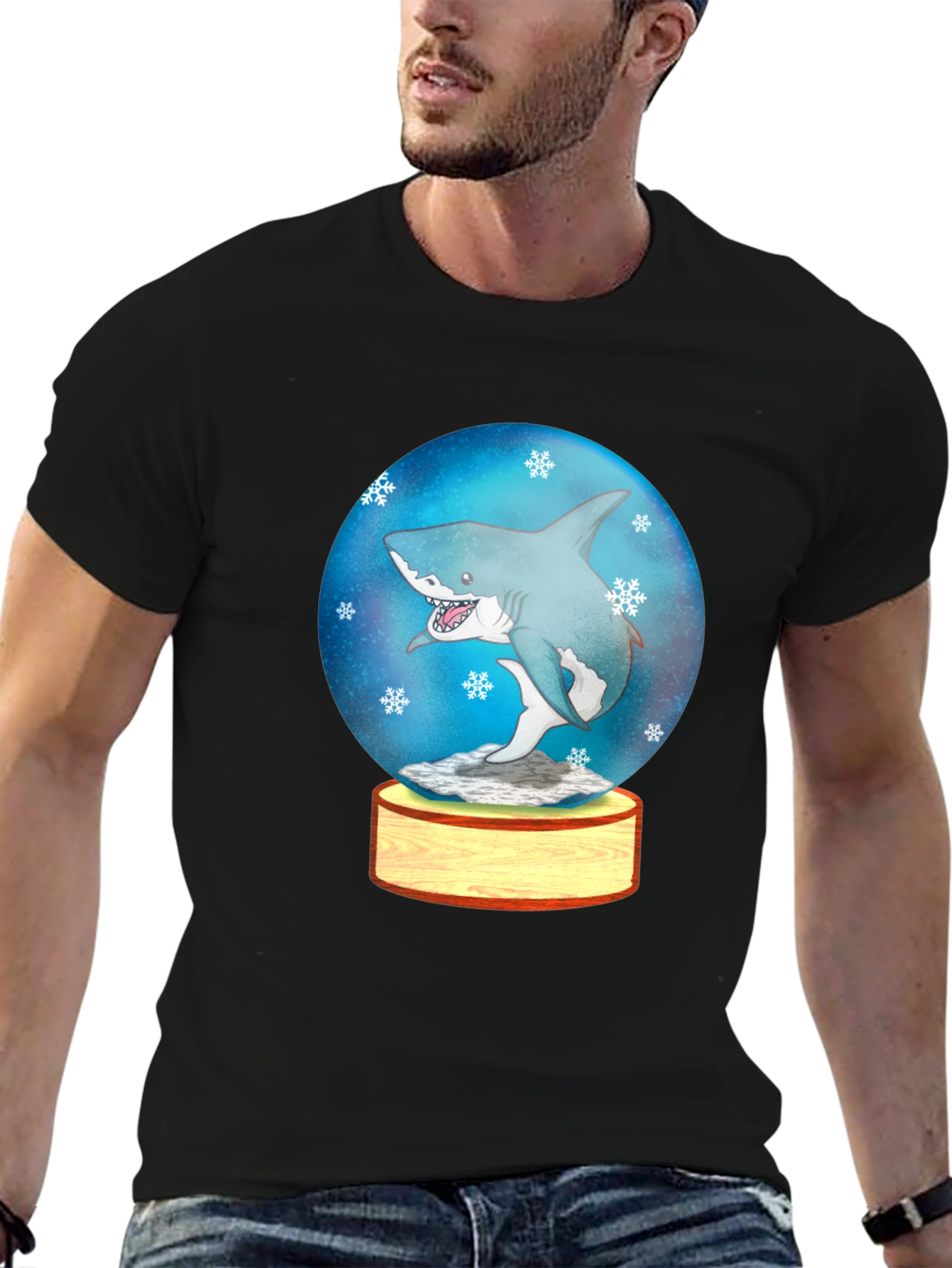 Shark Snow Globe Graphic Tee - Black