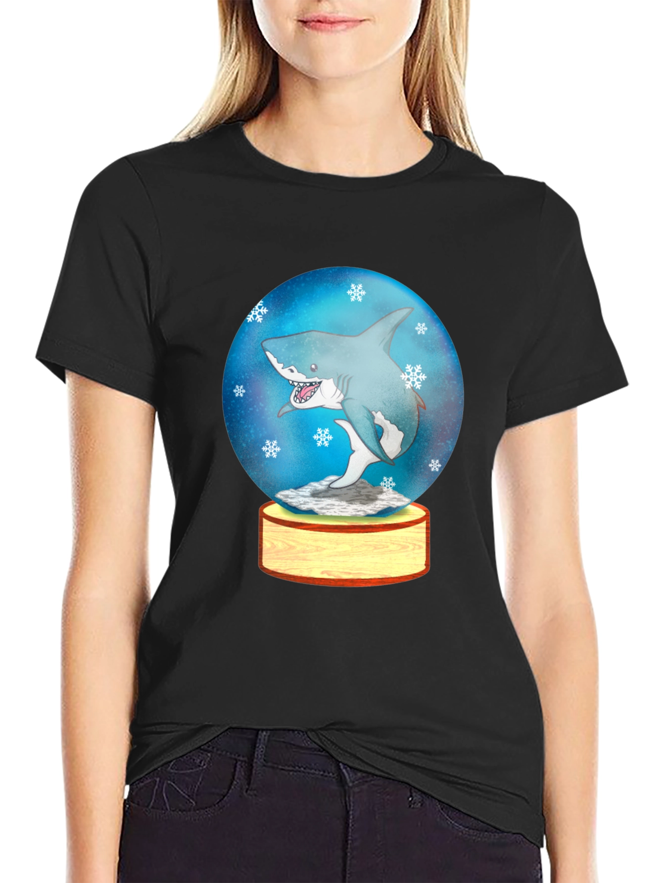 Shark Snow Globe Graphic Tee - Black