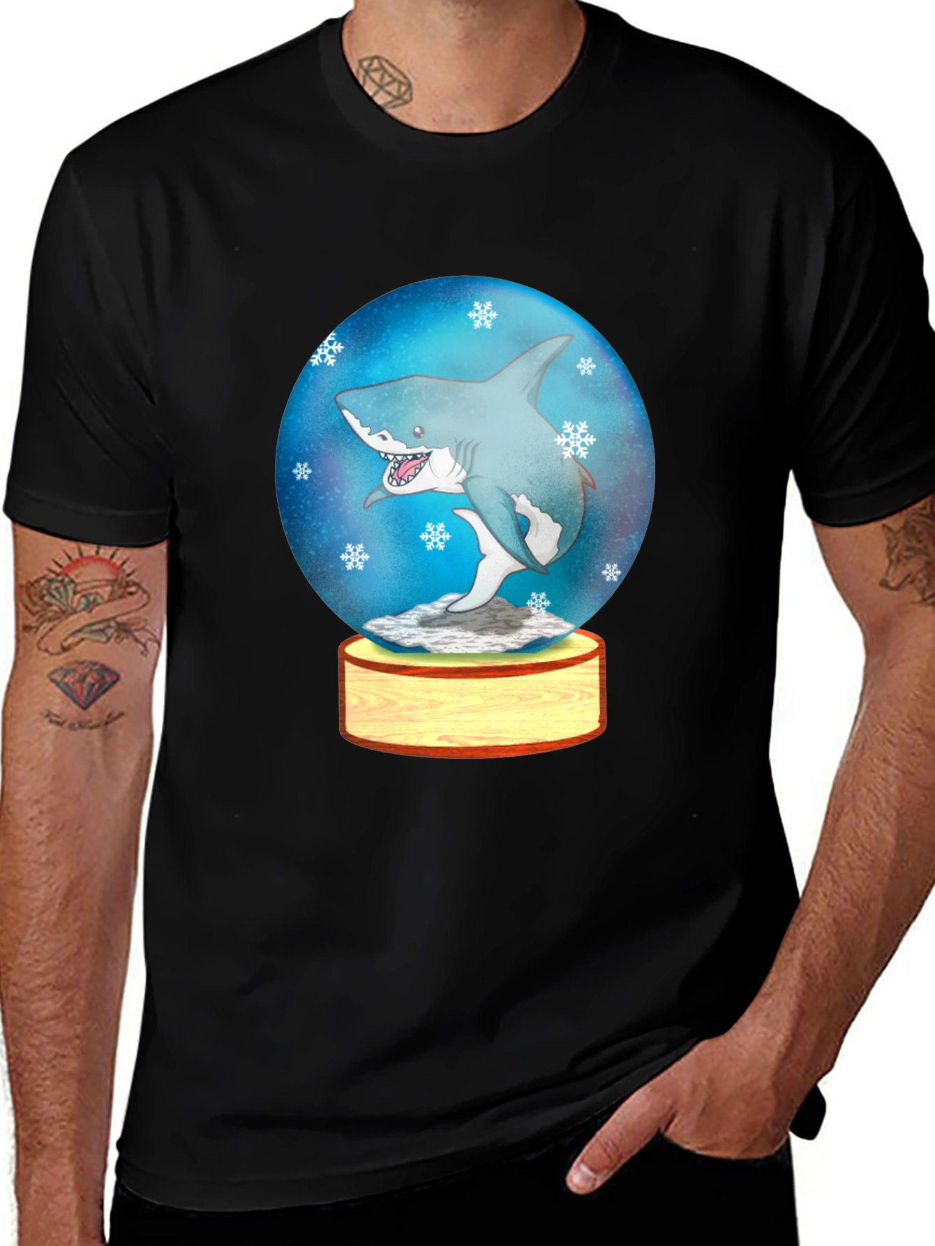 Shark Snow Globe Graphic Tee - Black