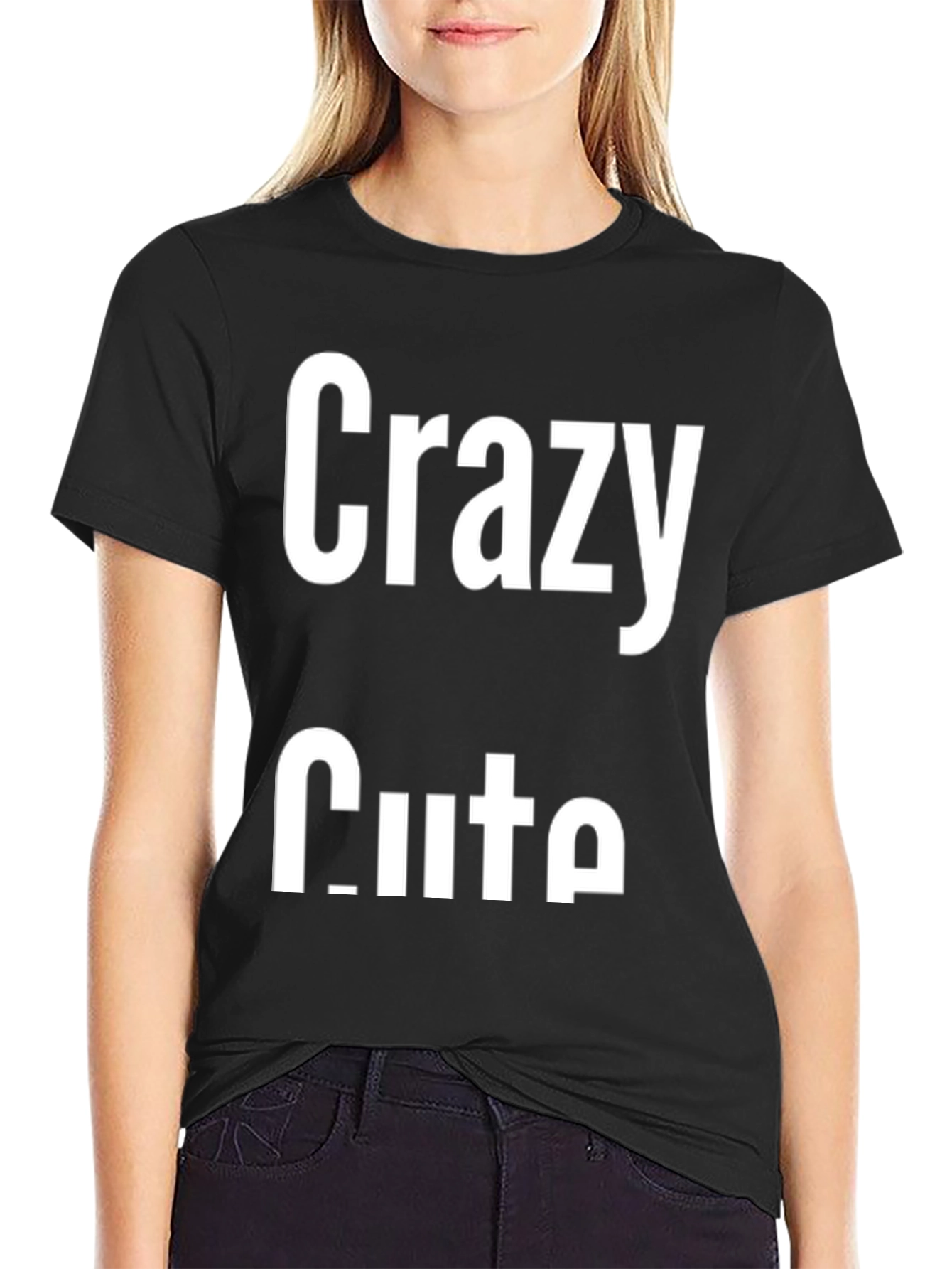 Crazy Cute Graphic Tee - Black Crewneck T-Shirt