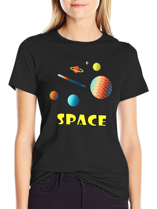 Space Planets Graphic Tee - Black Cotton T-Shirt