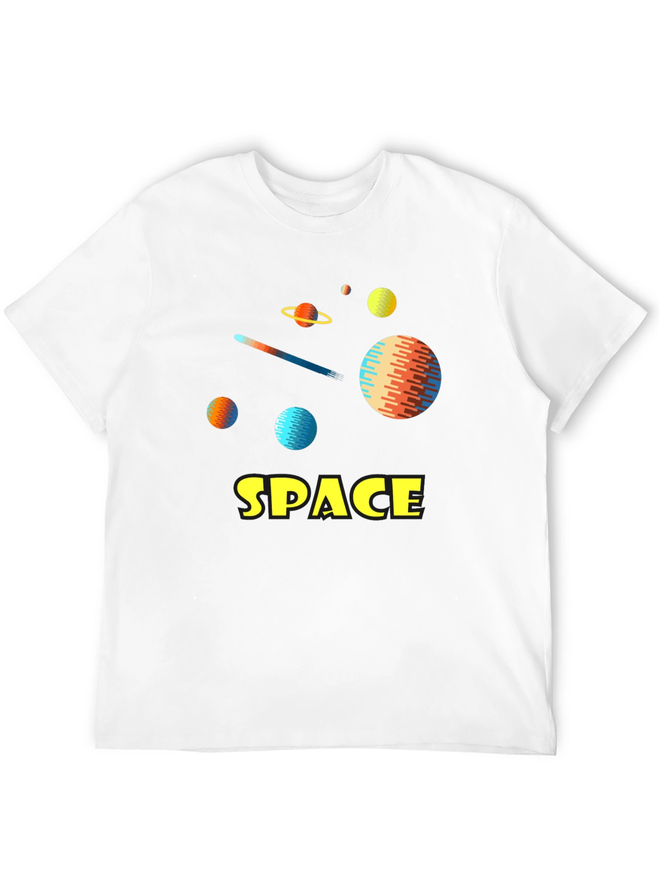 Space Planets Graphic Tee - Black Cotton T-Shirt