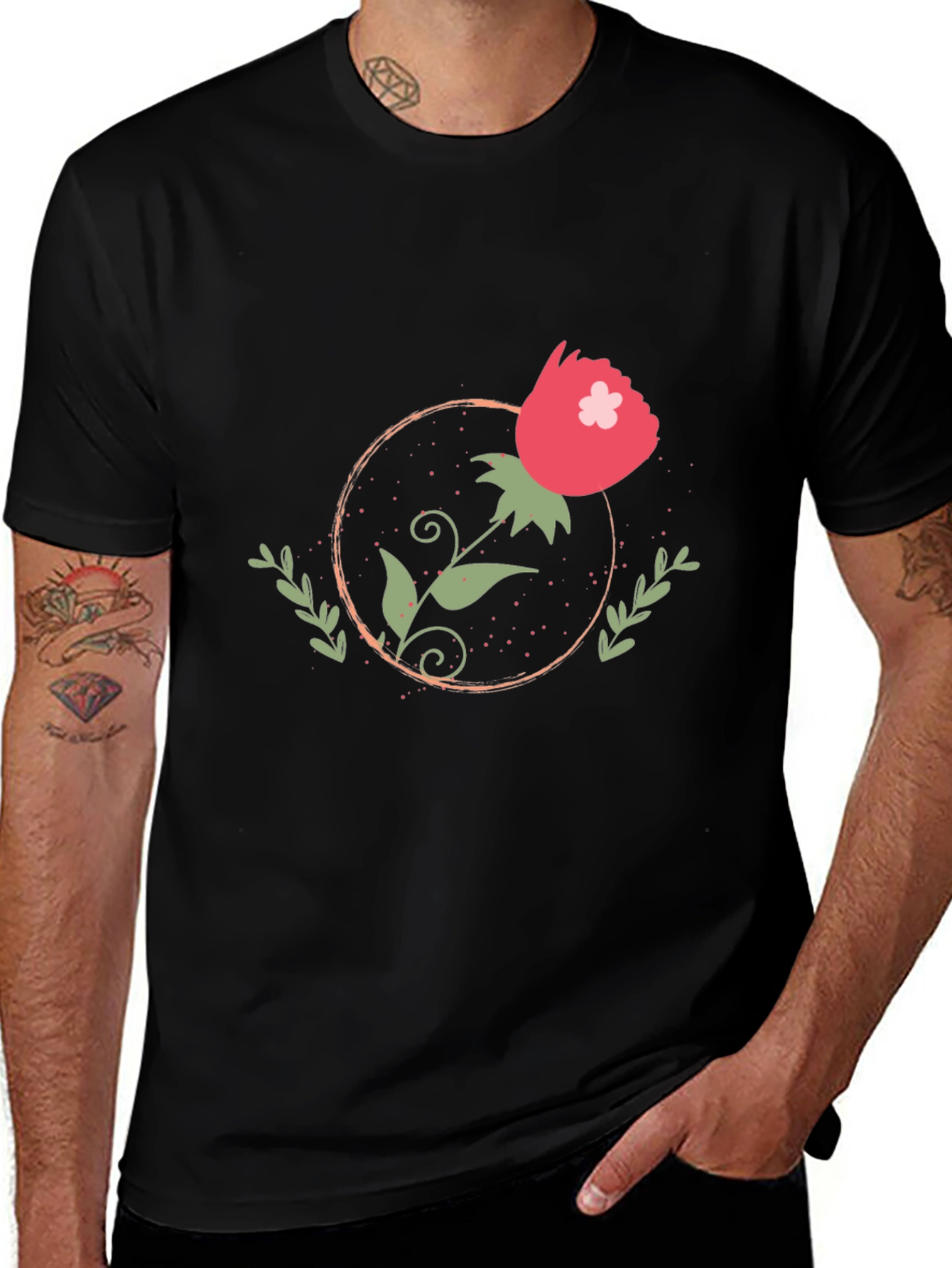 Stylish Black Floral Graphic Tee for Men