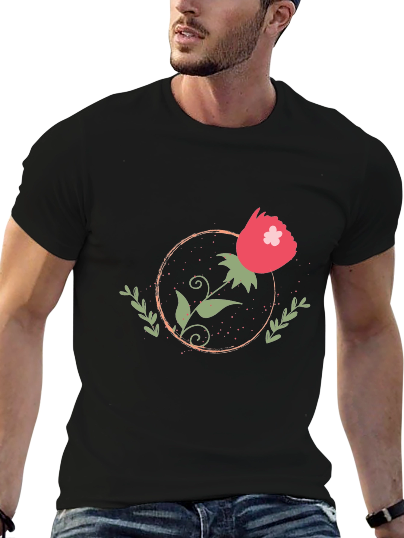 Stylish Black Floral Graphic Tee for Men