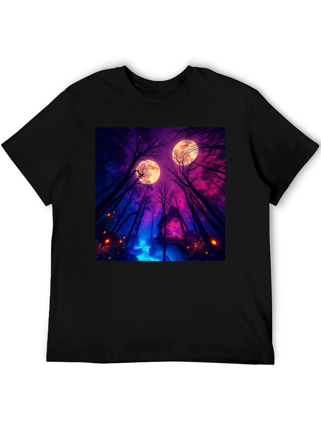Mystic Moonlight Forest Graphic Tee - Black