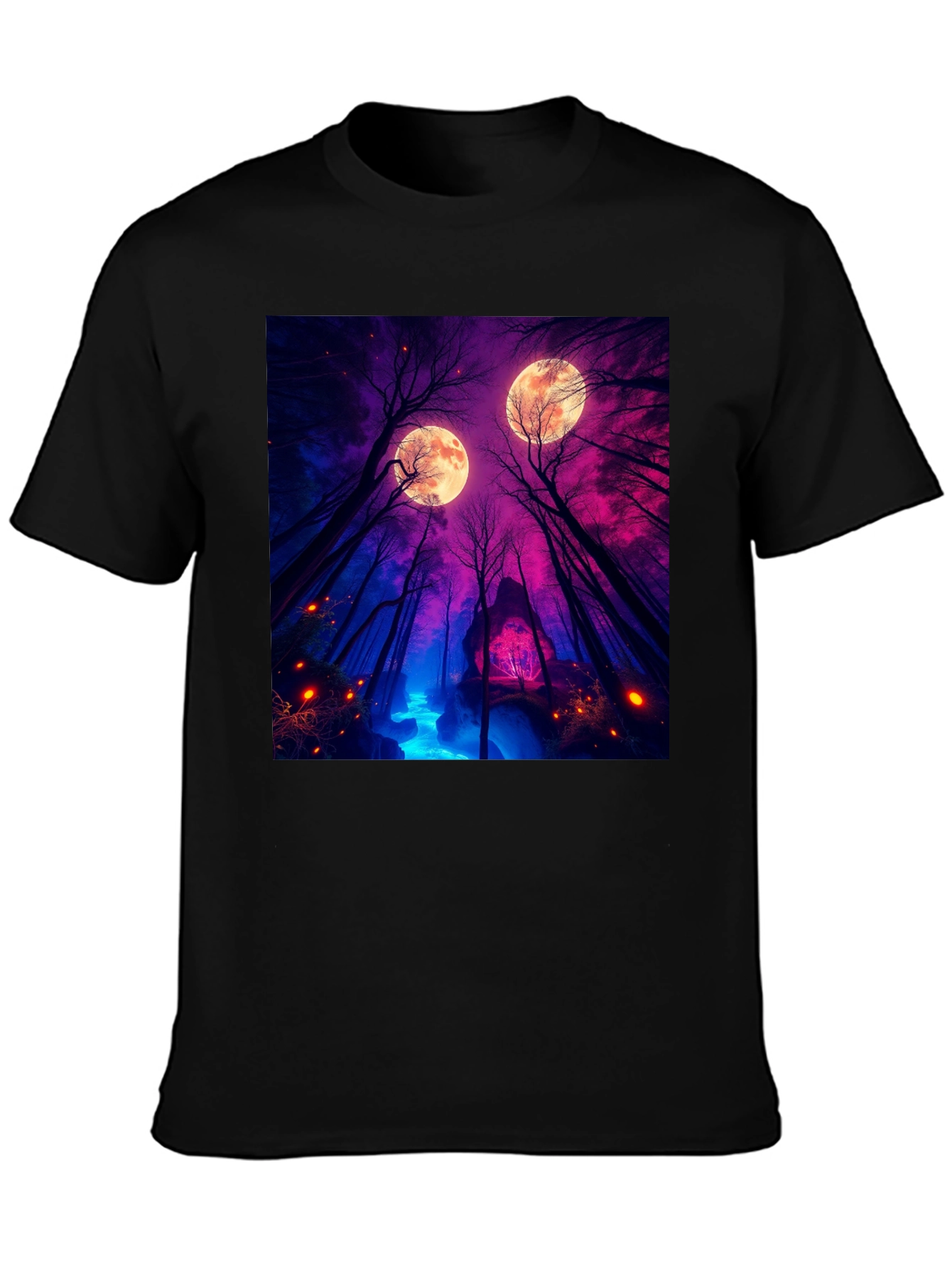 Mystic Moonlight Forest Graphic Tee - Black