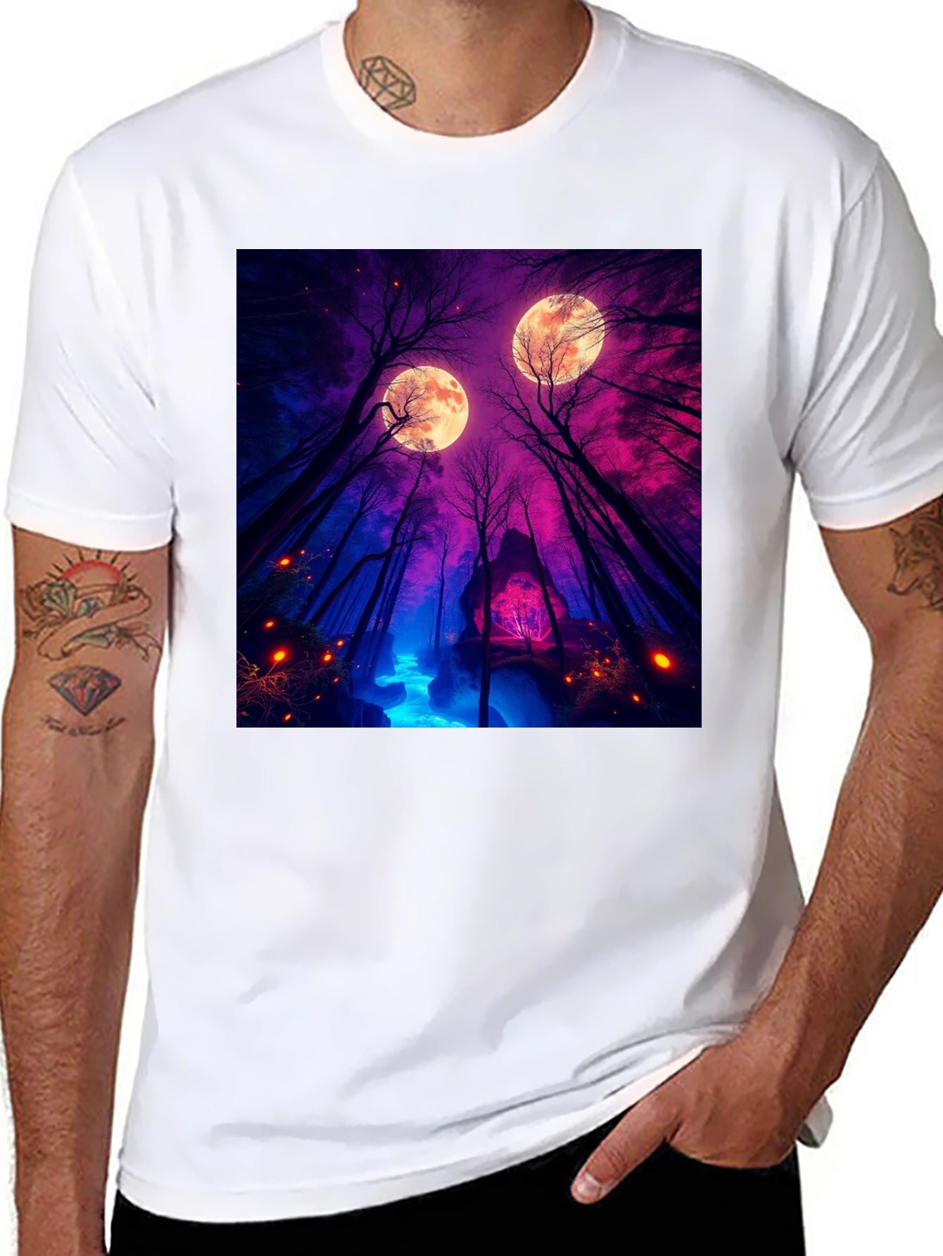 Mystic Moonlight Forest Graphic Tee - Black