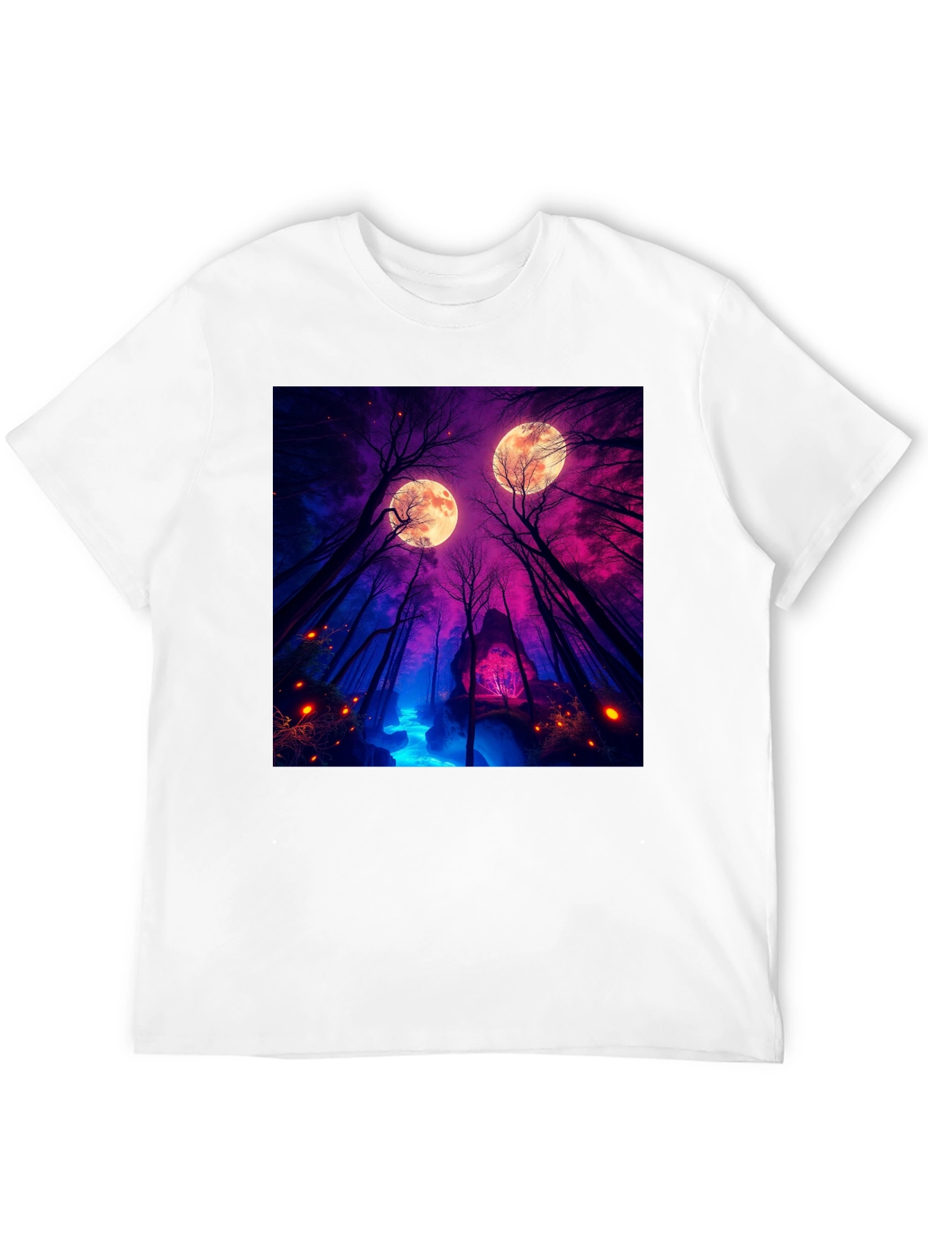 Mystic Moonlight Forest Graphic Tee - Black