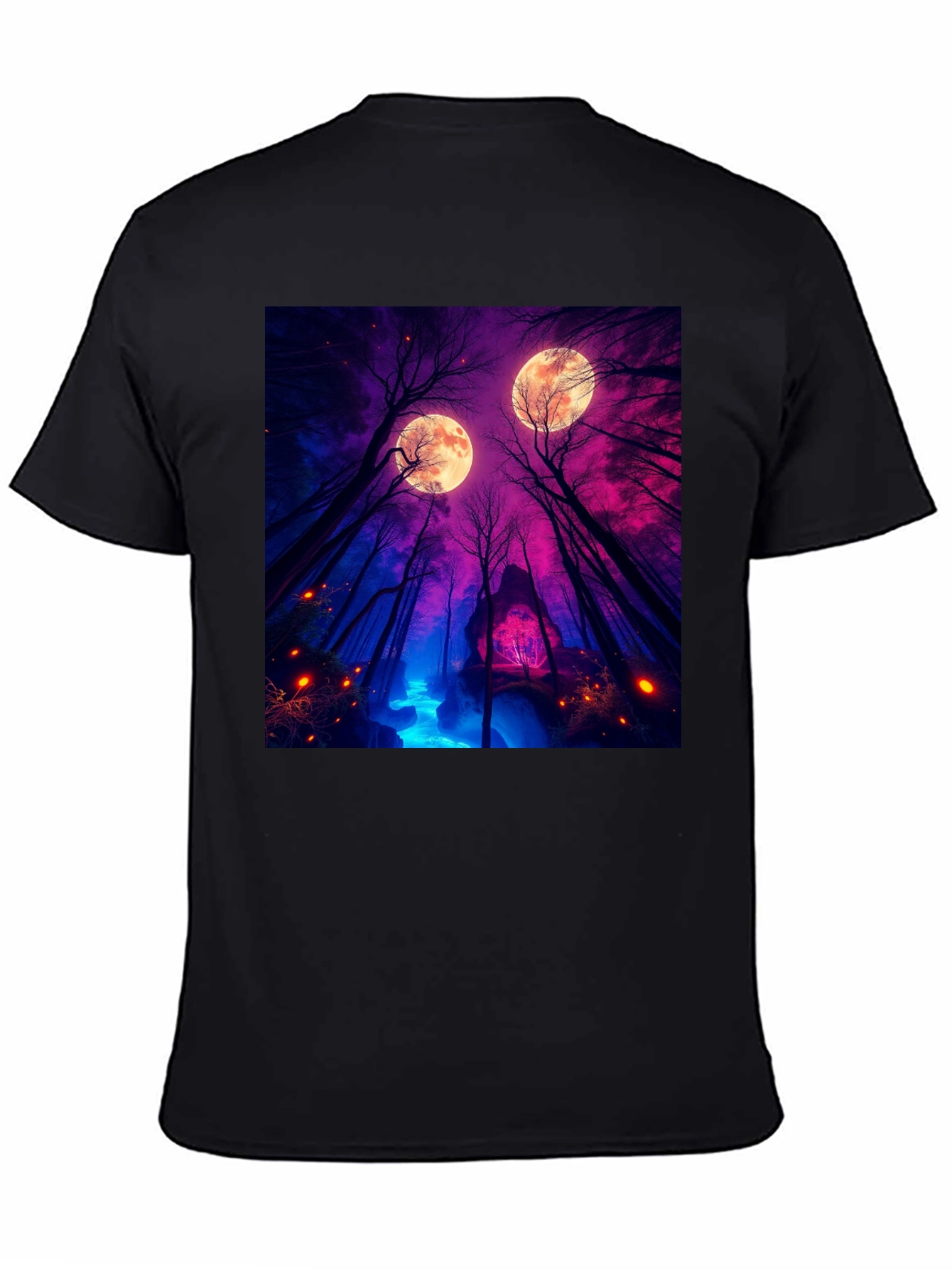 Mystic Moonlight Forest Graphic Tee - Black