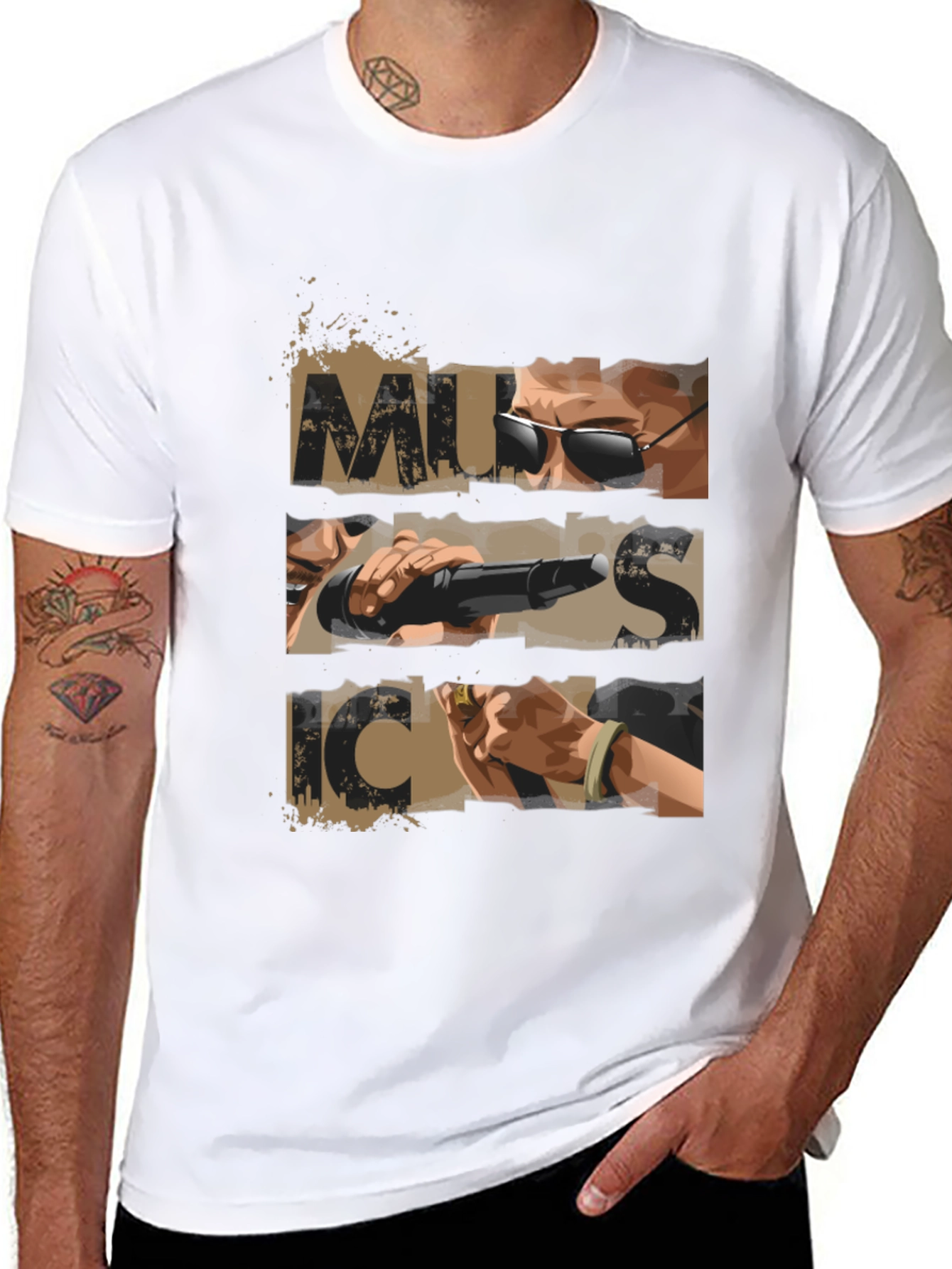 Music Graphic Print Mens Black T-shirt
