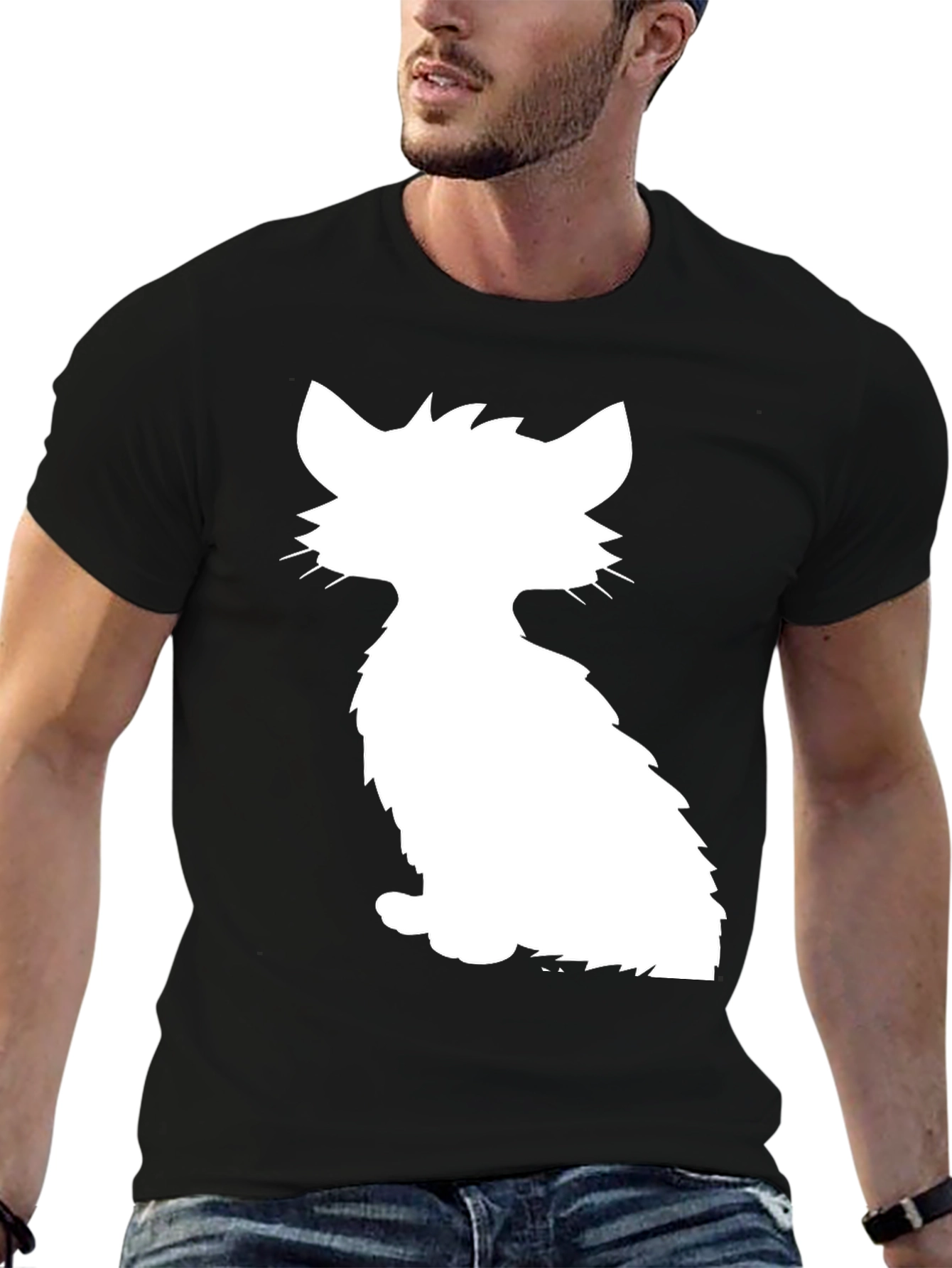 Cool Cat Silhouette Graphic Tee - Black
