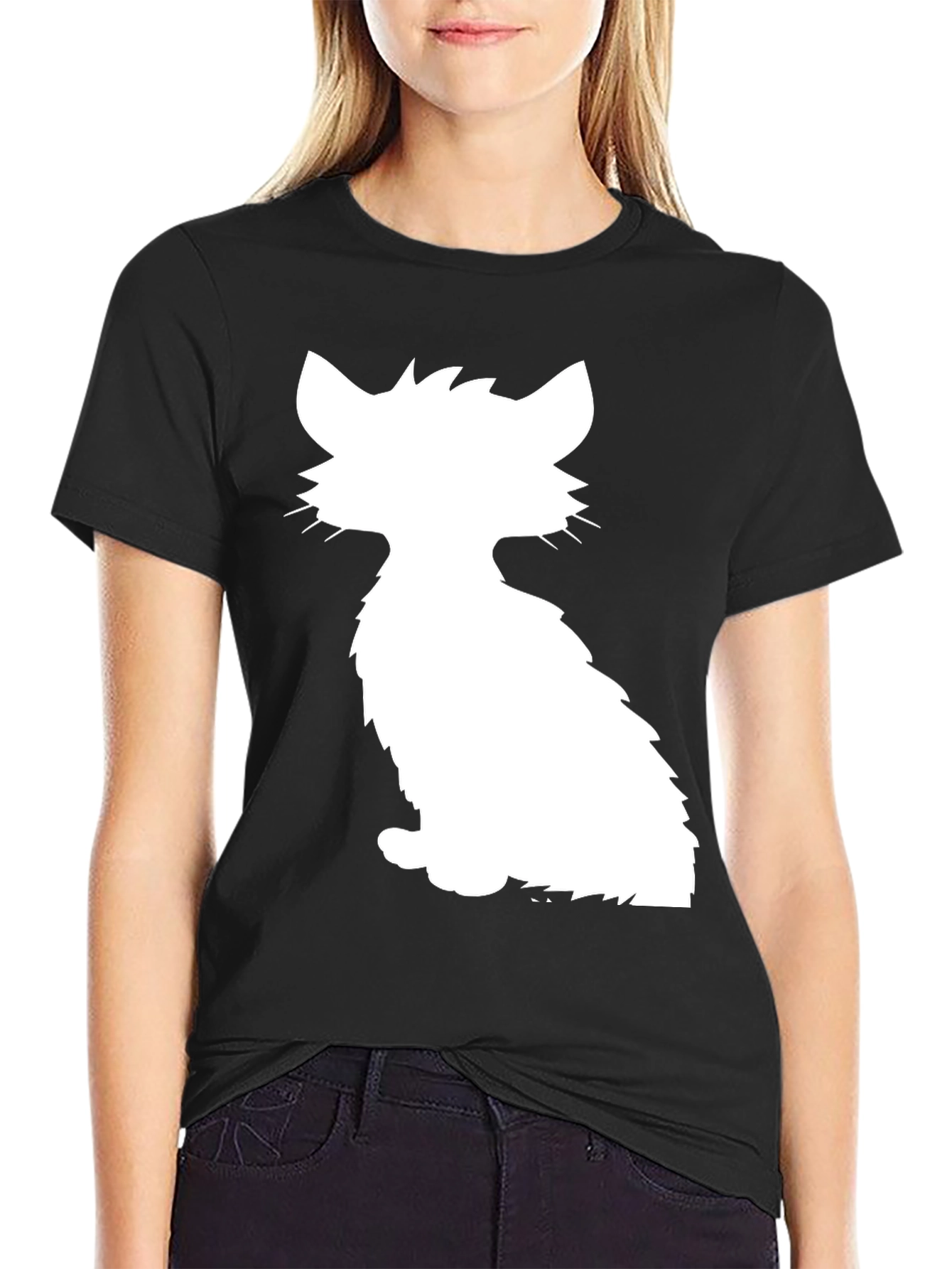 Cool Cat Silhouette Graphic Tee - Black