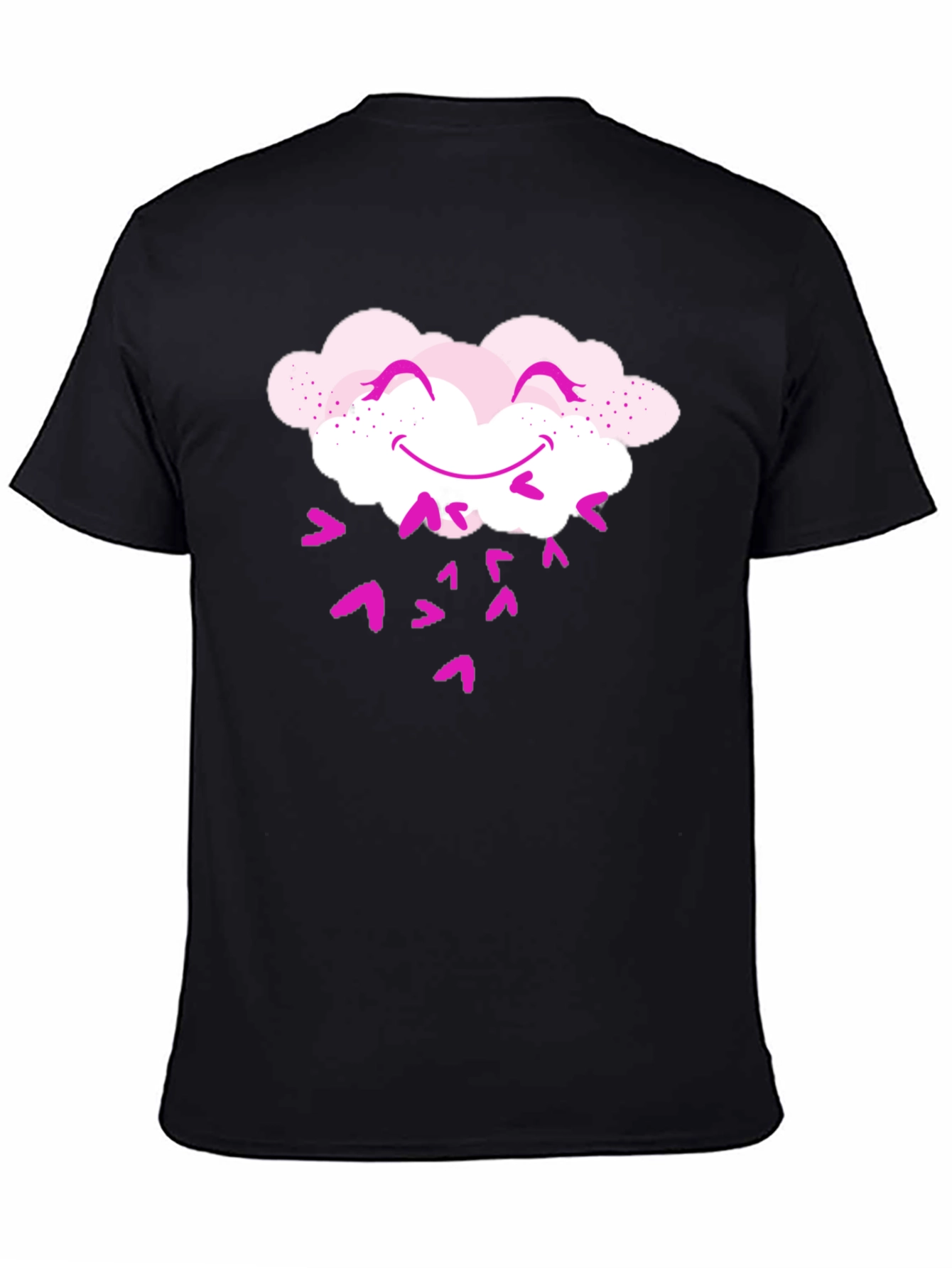 Cute Cloud Heart Rain Black T-Shirt