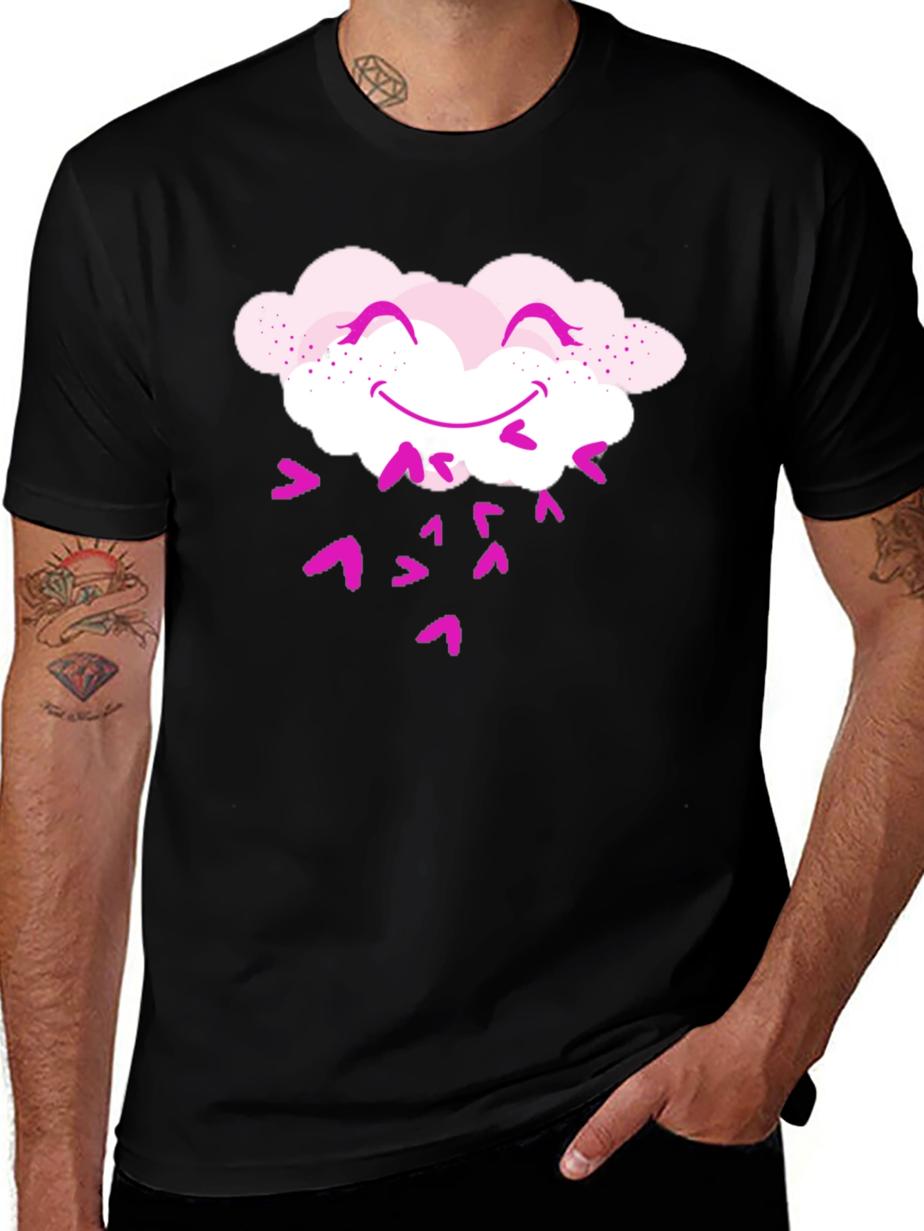 Cute Cloud Heart Rain Black T-Shirt