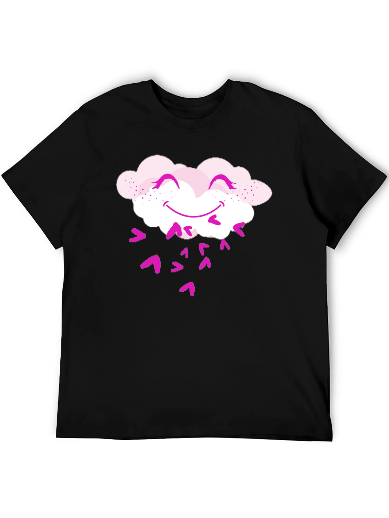 Cute Cloud Heart Rain Black T-Shirt