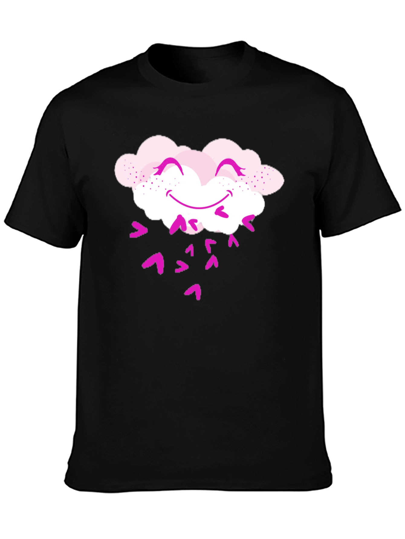 Cute Cloud Heart Rain Black T-Shirt