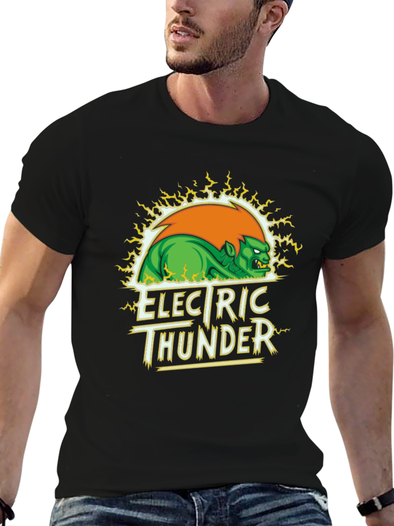 Electric Thunder Graphic Tee - Black Cotton