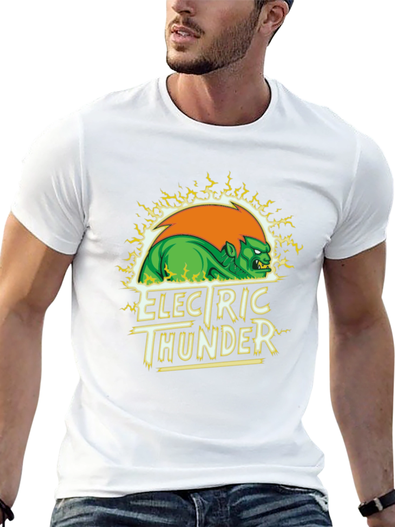 Electric Thunder Graphic Tee - Black Cotton