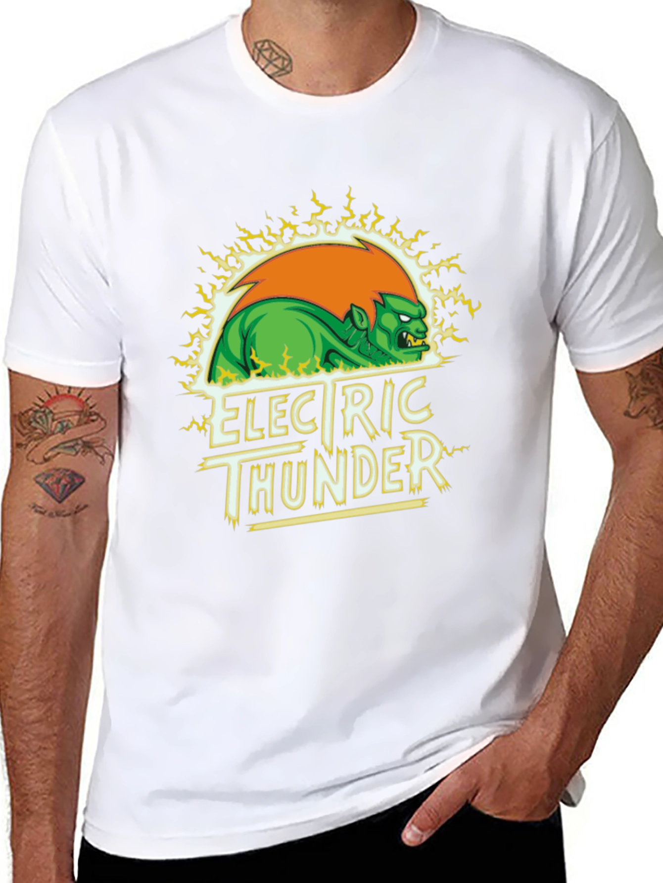 Electric Thunder Graphic Tee - Black Cotton