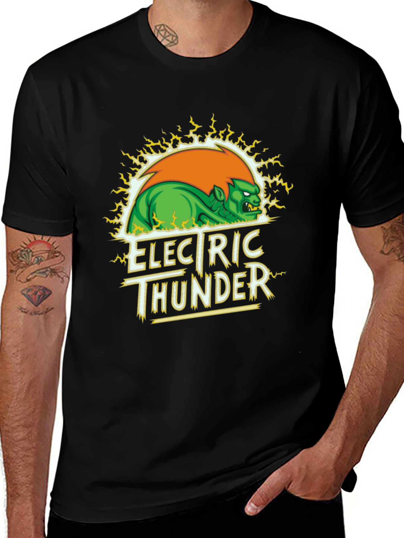 Electric Thunder Graphic Tee - Black Cotton