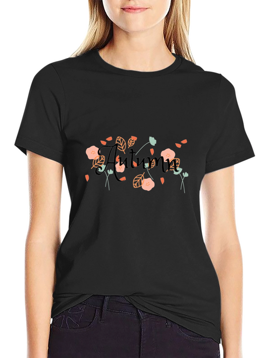Autumn Floral Graphic Black T-Shirt