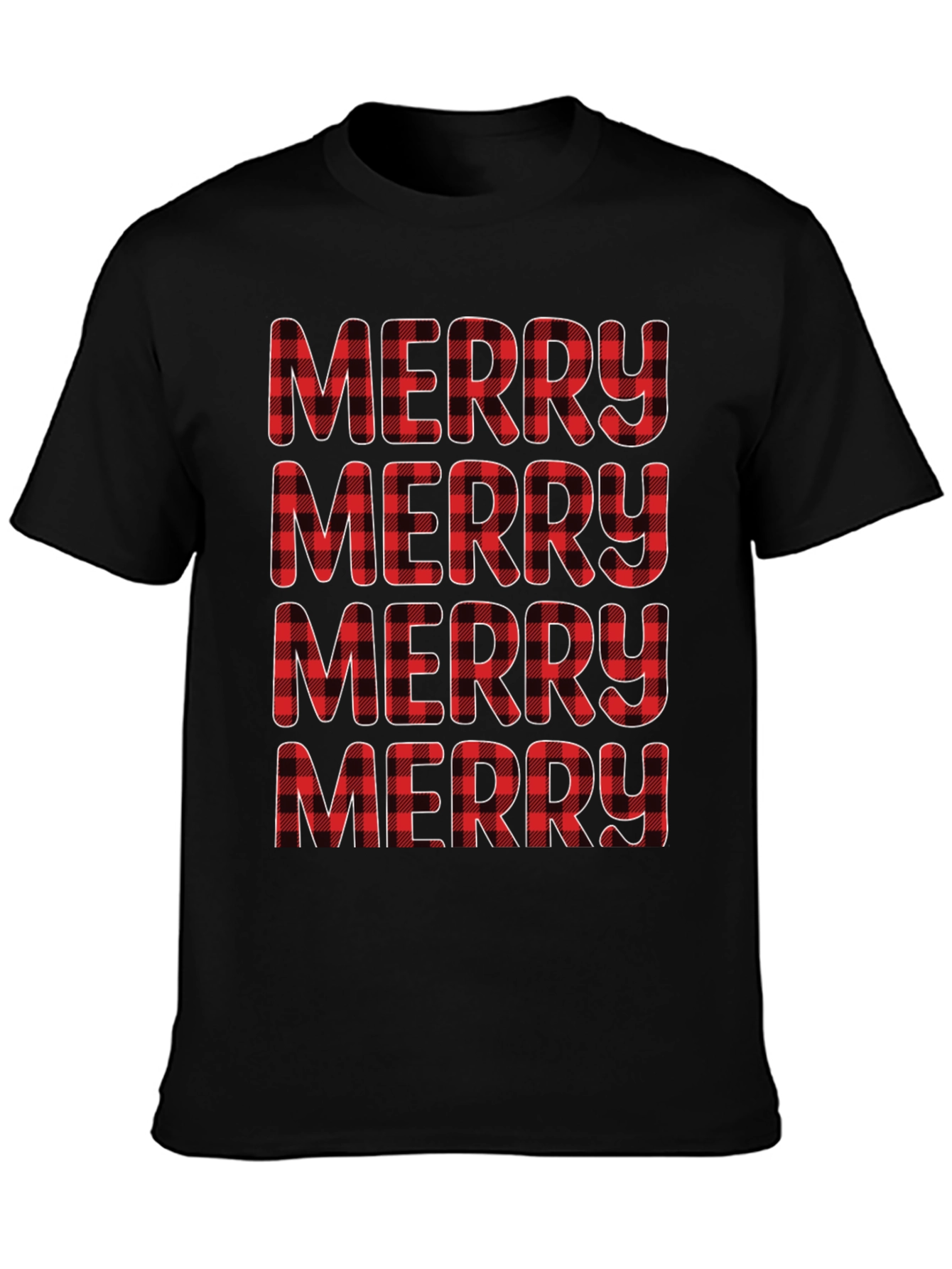 Plaid Merry Christmas Black T-Shirt