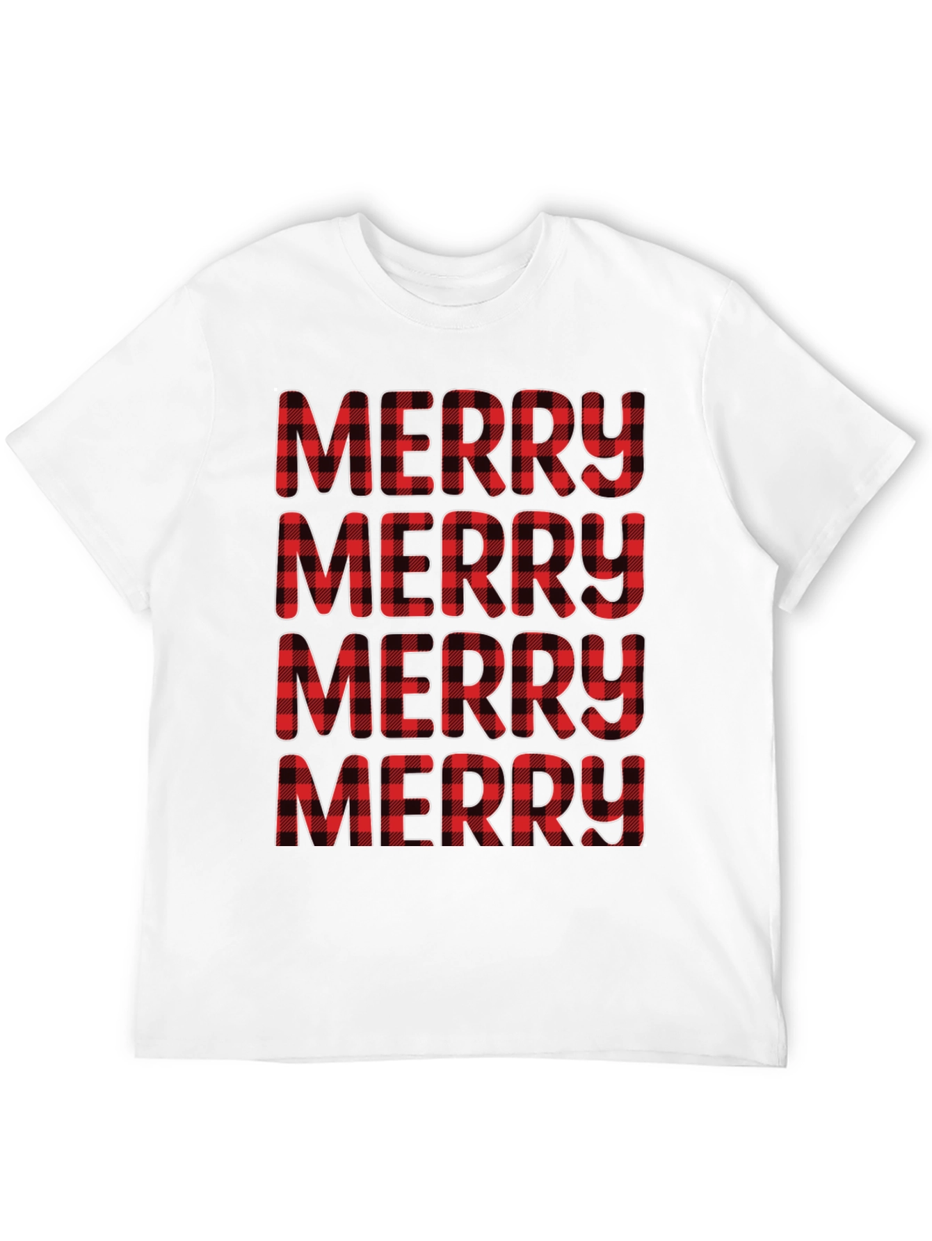 Plaid Merry Christmas Black T-Shirt