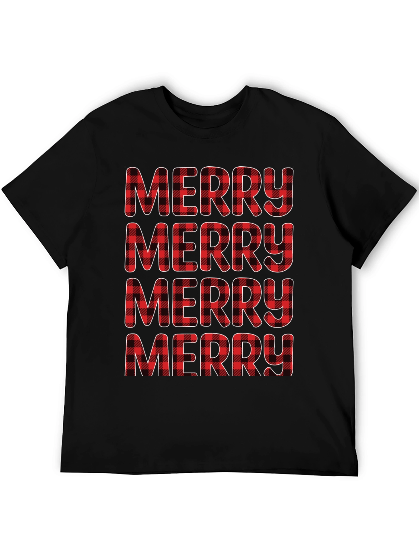 Plaid Merry Christmas Black T-Shirt