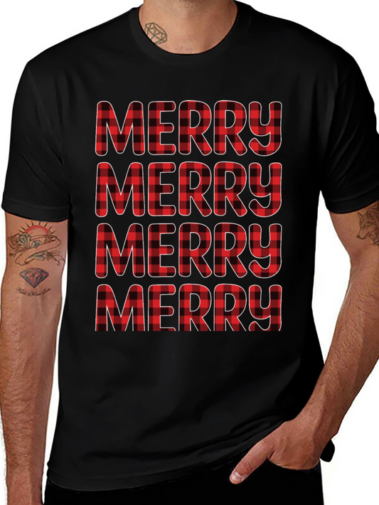 Plaid Merry Christmas Black T-Shirt