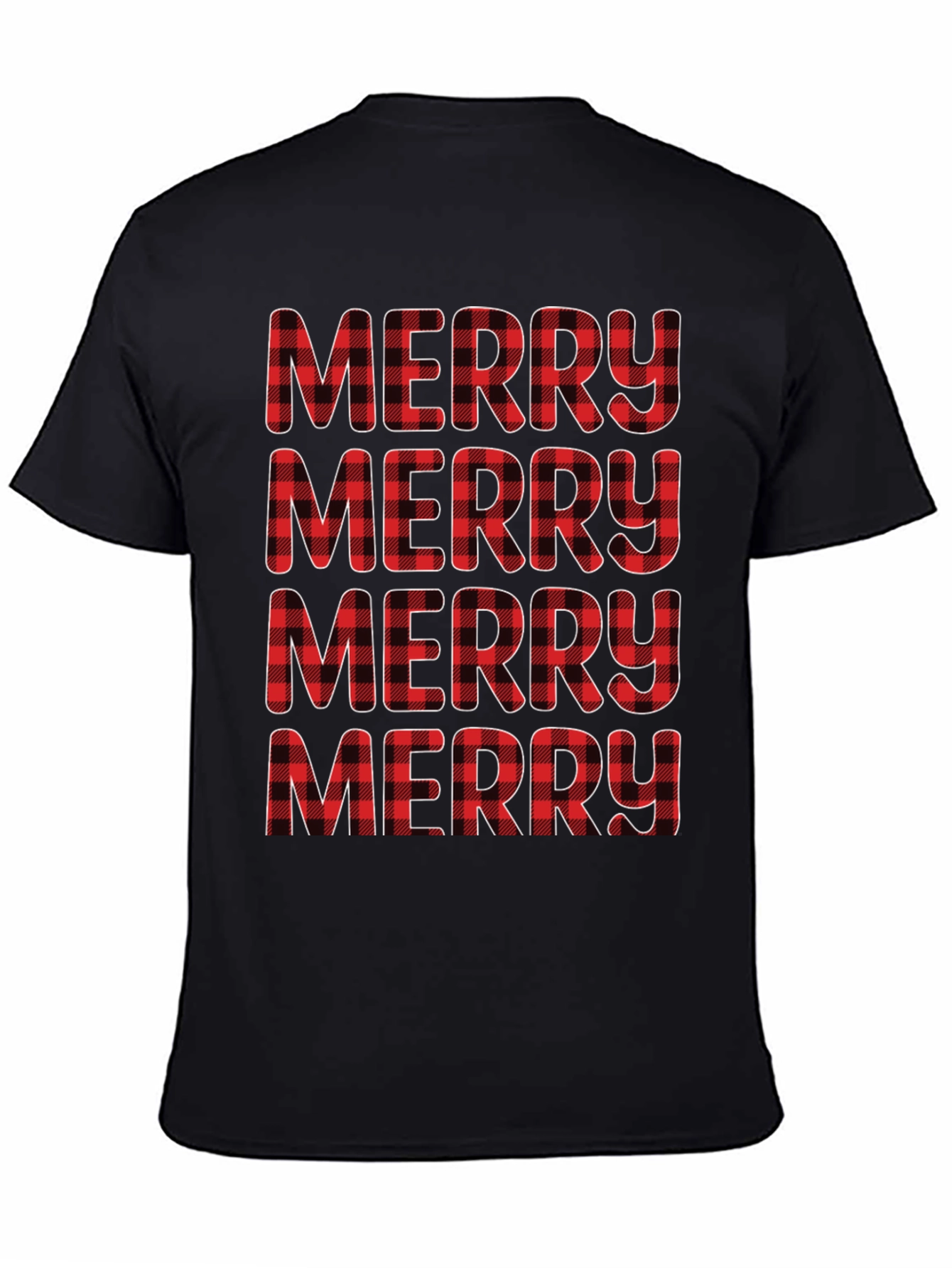Plaid Merry Christmas Black T-Shirt
