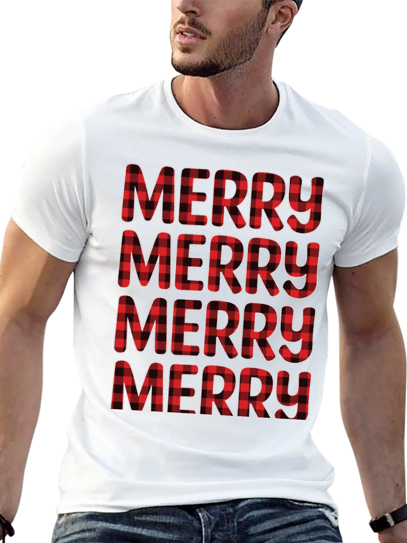 Plaid Merry Christmas Black T-Shirt