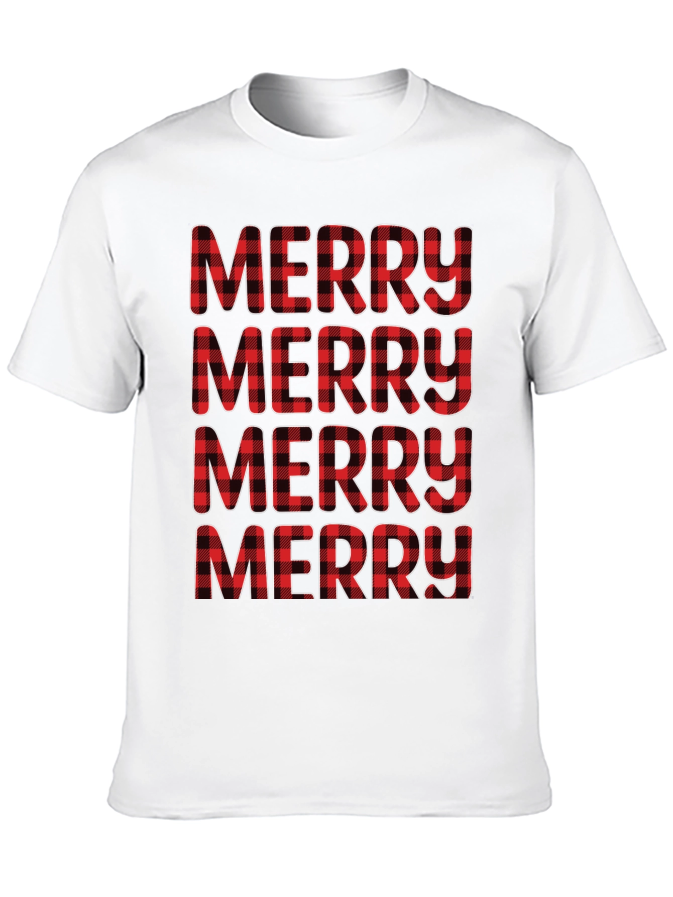 Plaid Merry Christmas Black T-Shirt