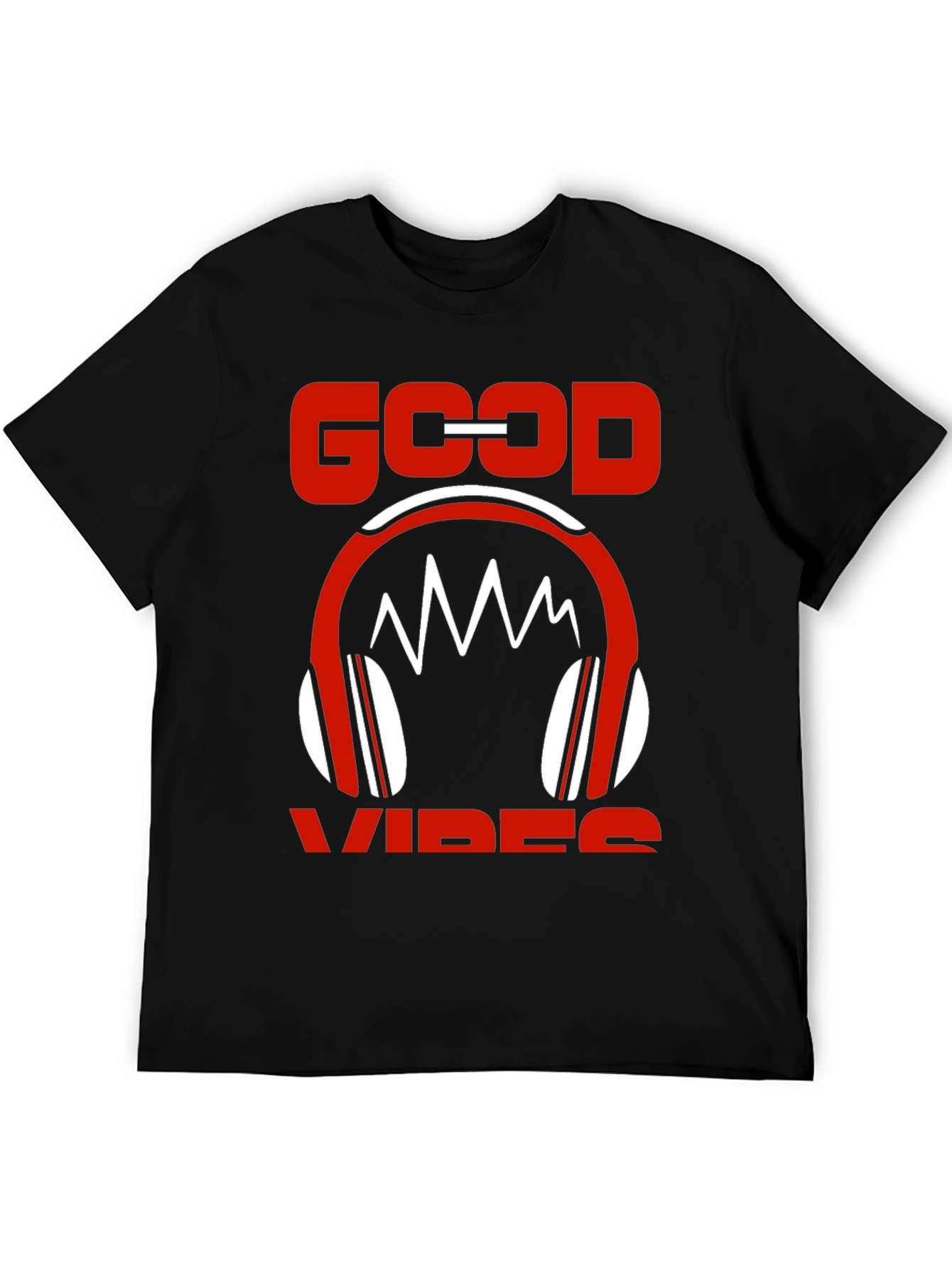 Good Vibes Graphic Tee - Red Headphones Design