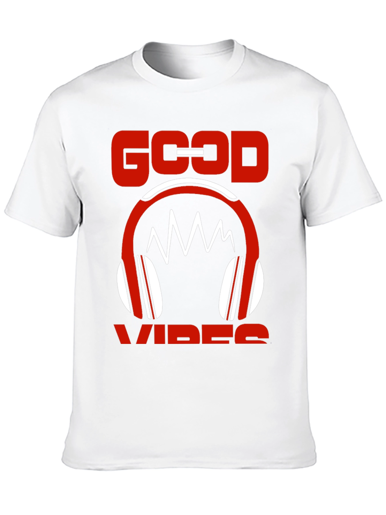 Good Vibes Graphic Tee - Red Headphones Design