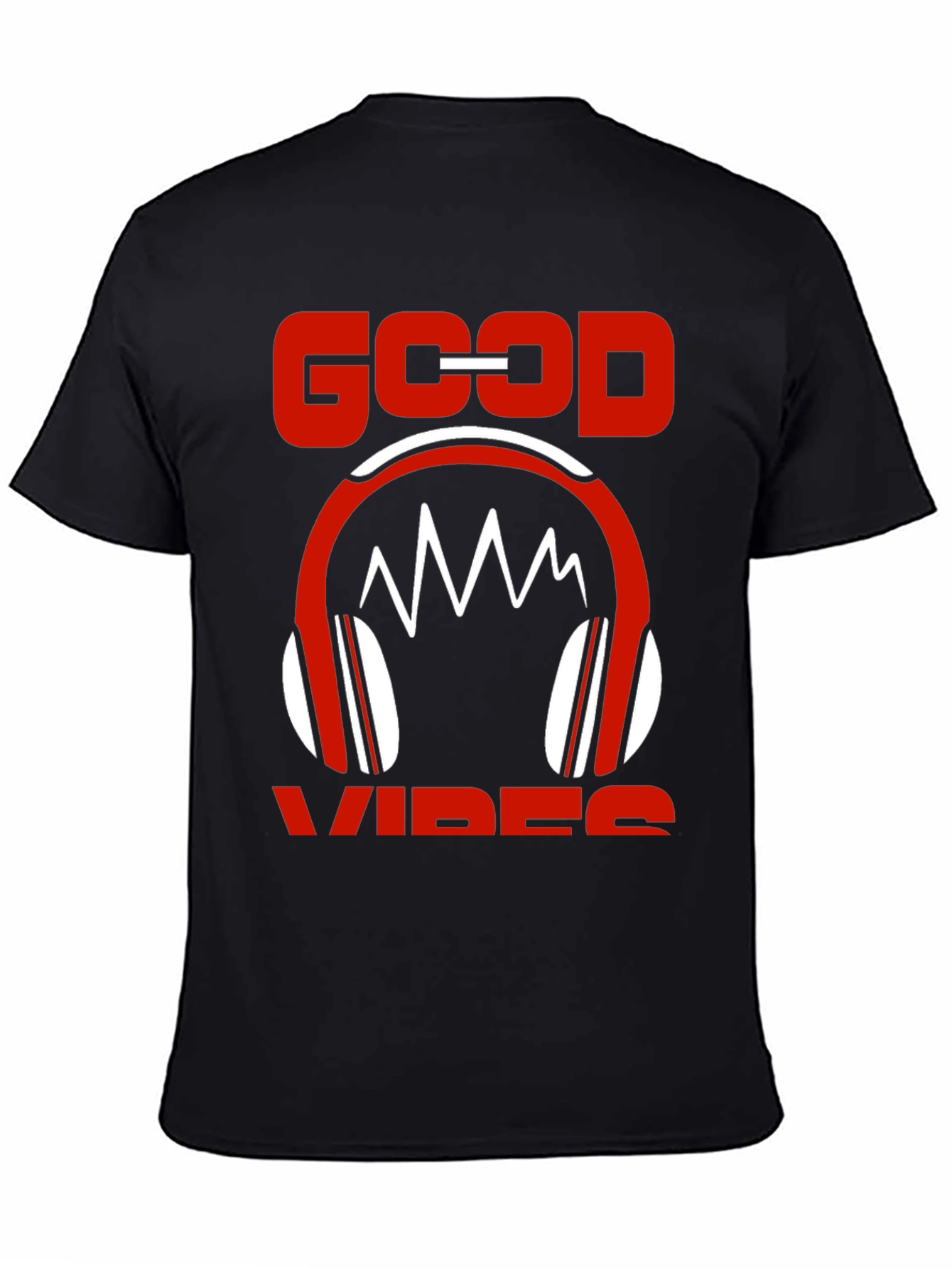 Good Vibes Graphic Tee - Red Headphones Design