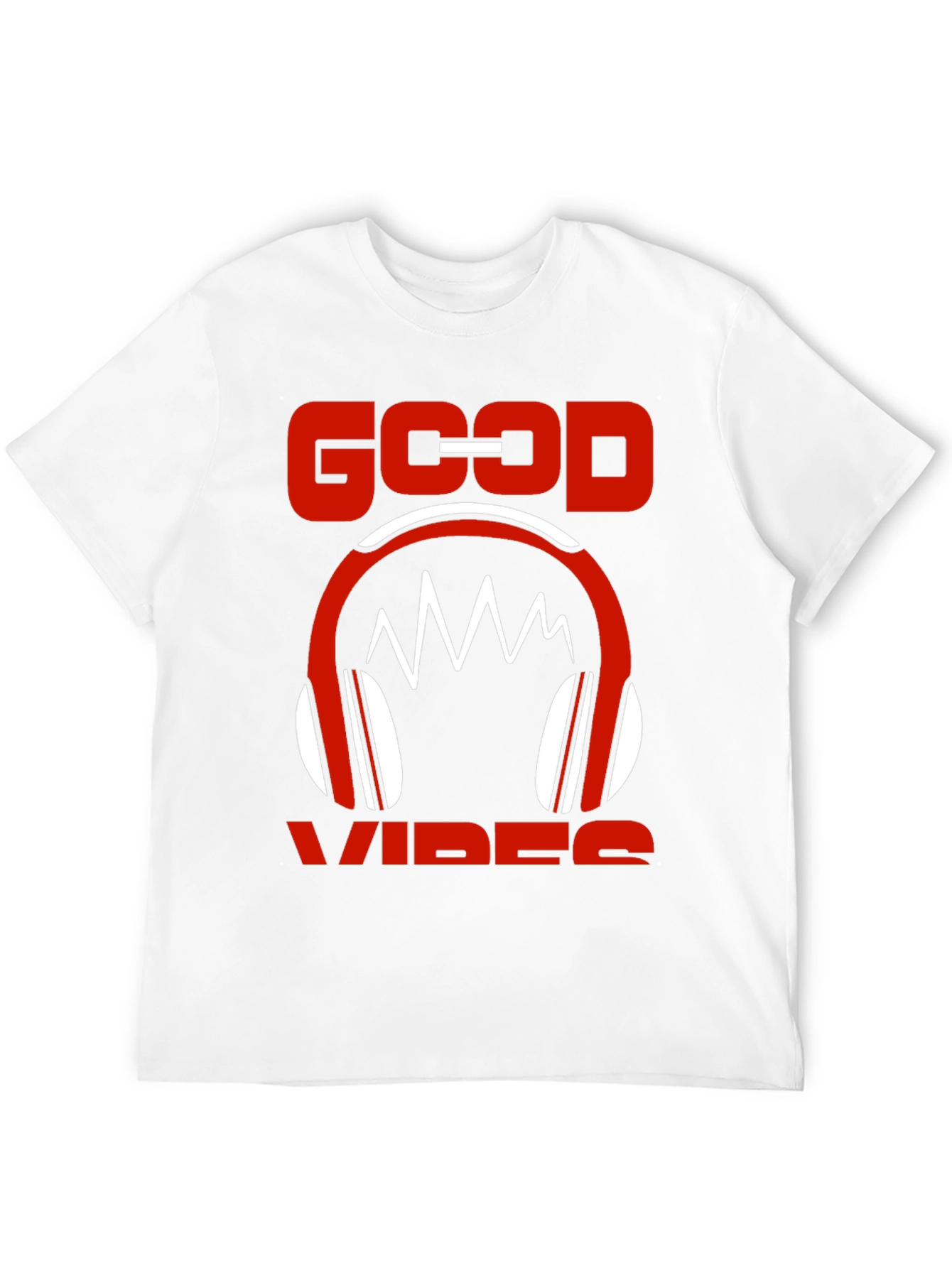 Good Vibes Graphic Tee - Red Headphones Design