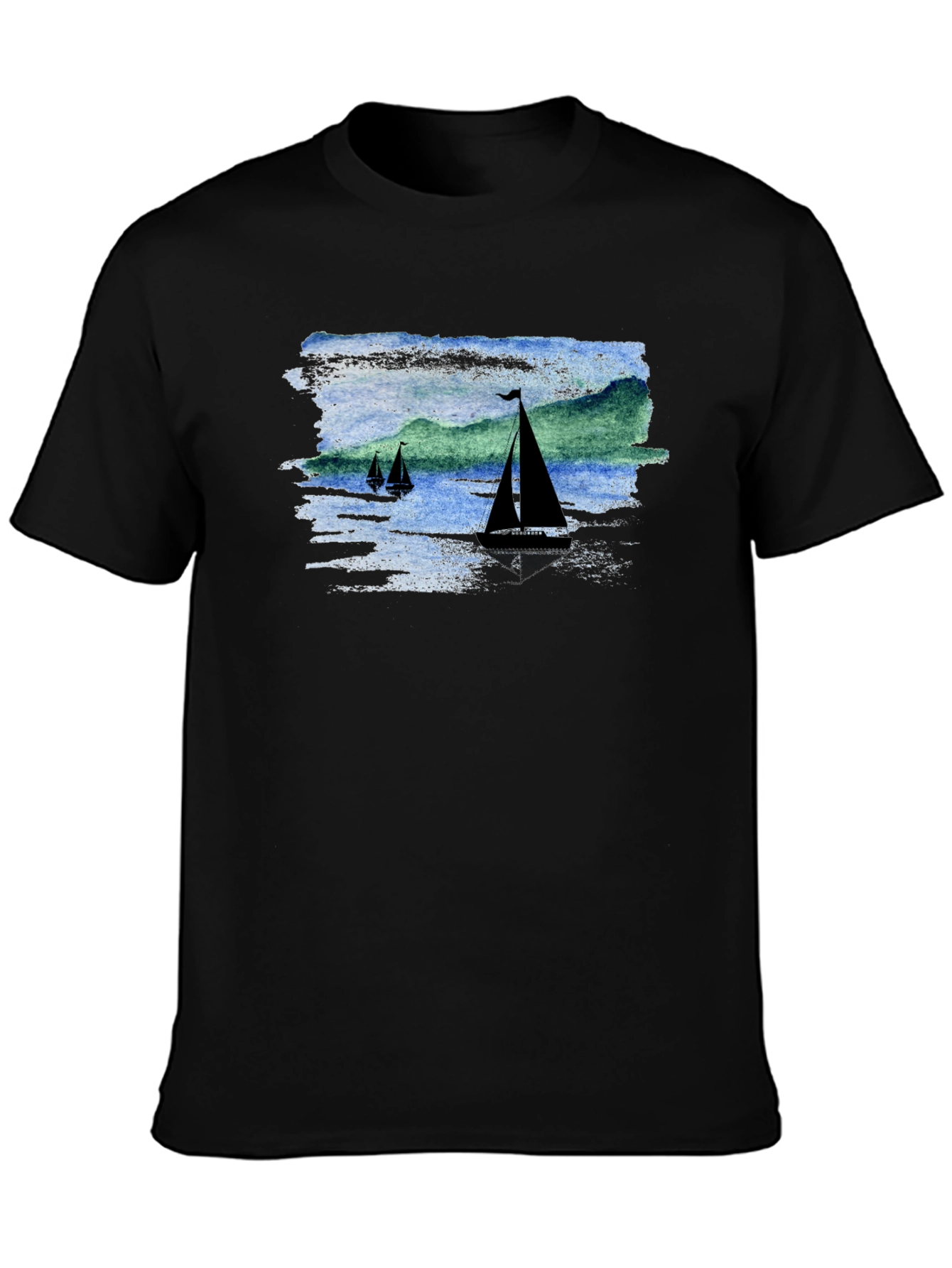 Sailboat Scene Graphic Black T-Shirt