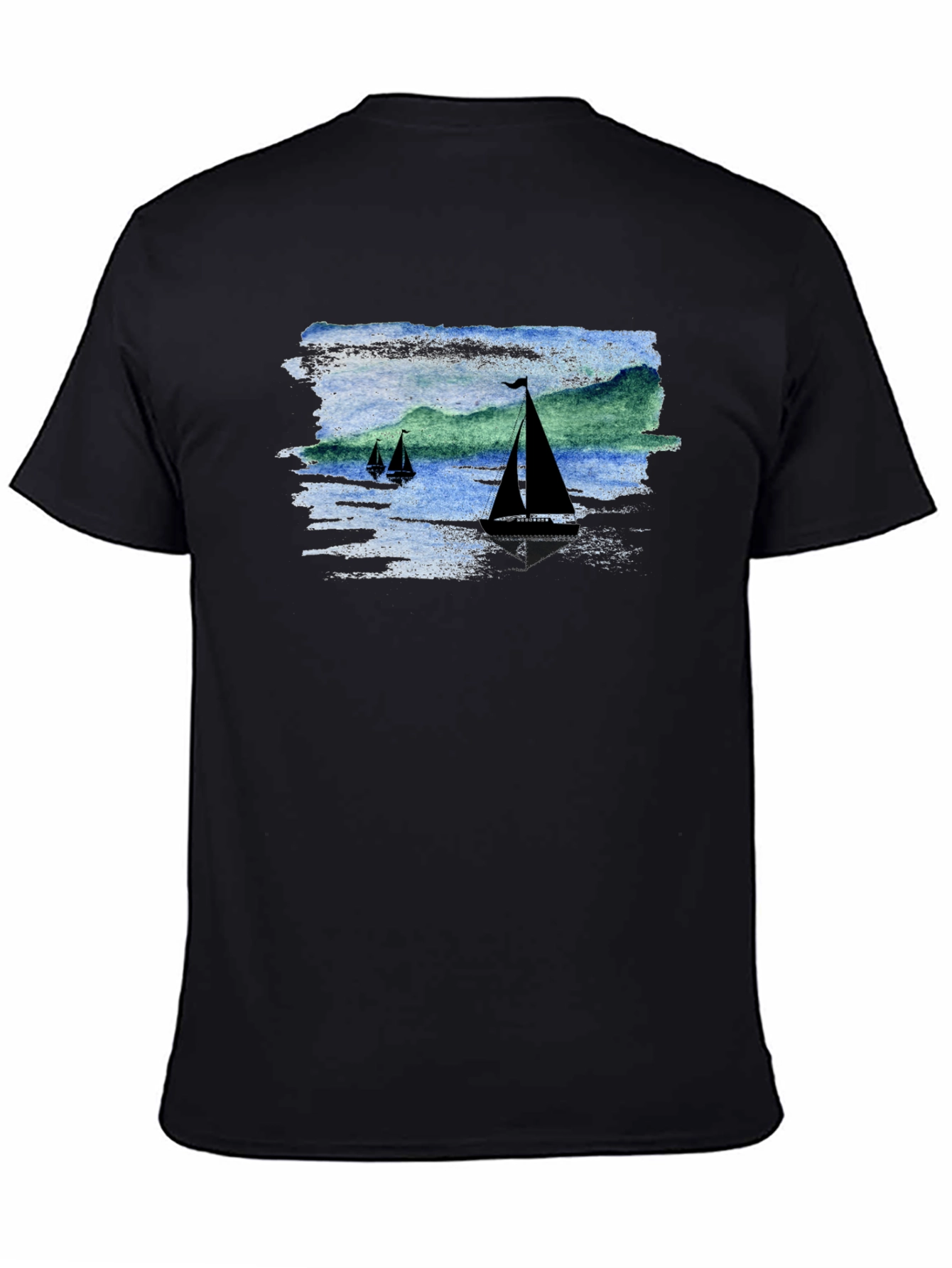 Sailboat Scene Graphic Black T-Shirt