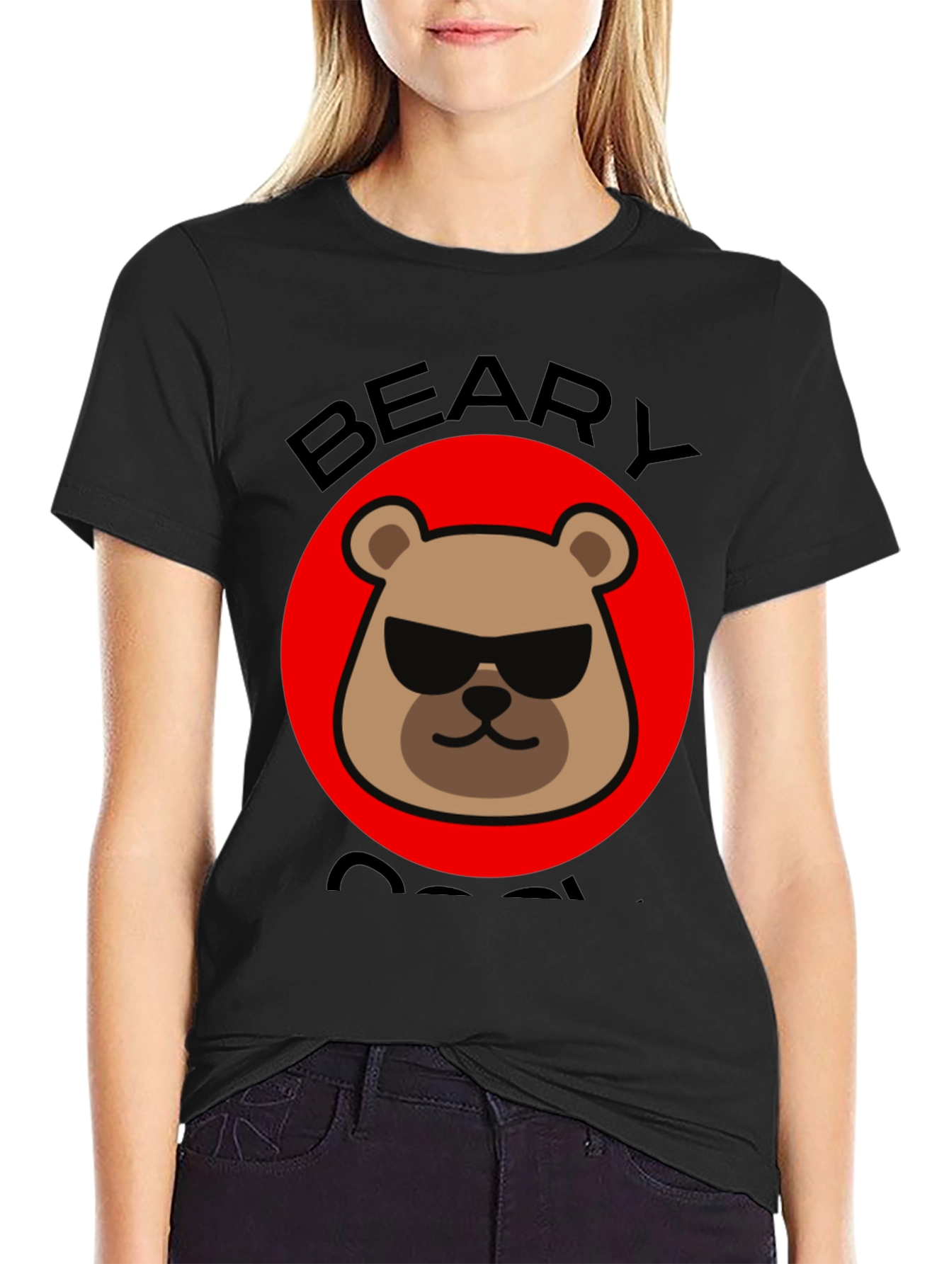 Beary Cool Graphic T-Shirt - Black Crew Neck Tee