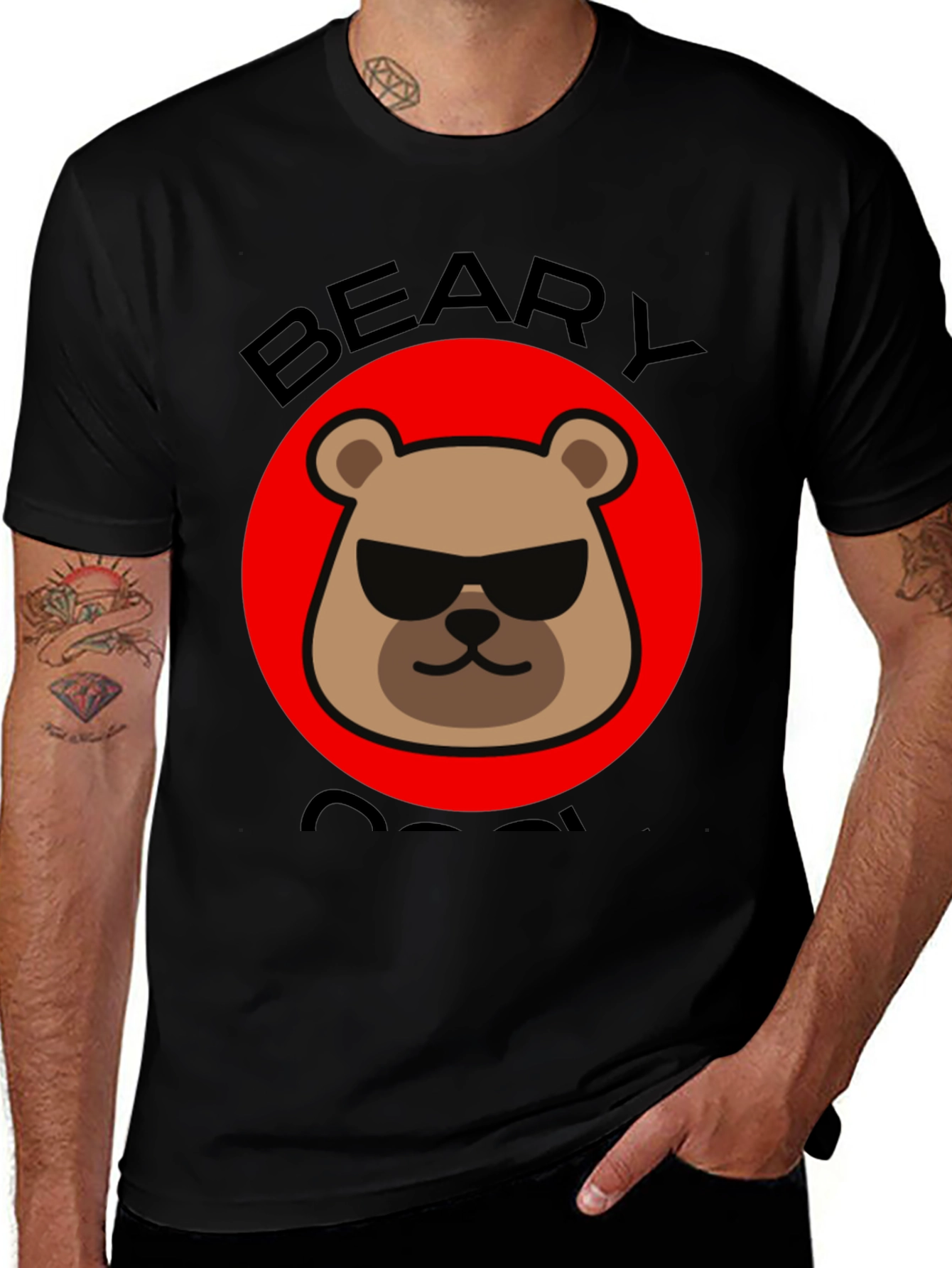 Beary Cool Graphic T-Shirt - Black Crew Neck Tee