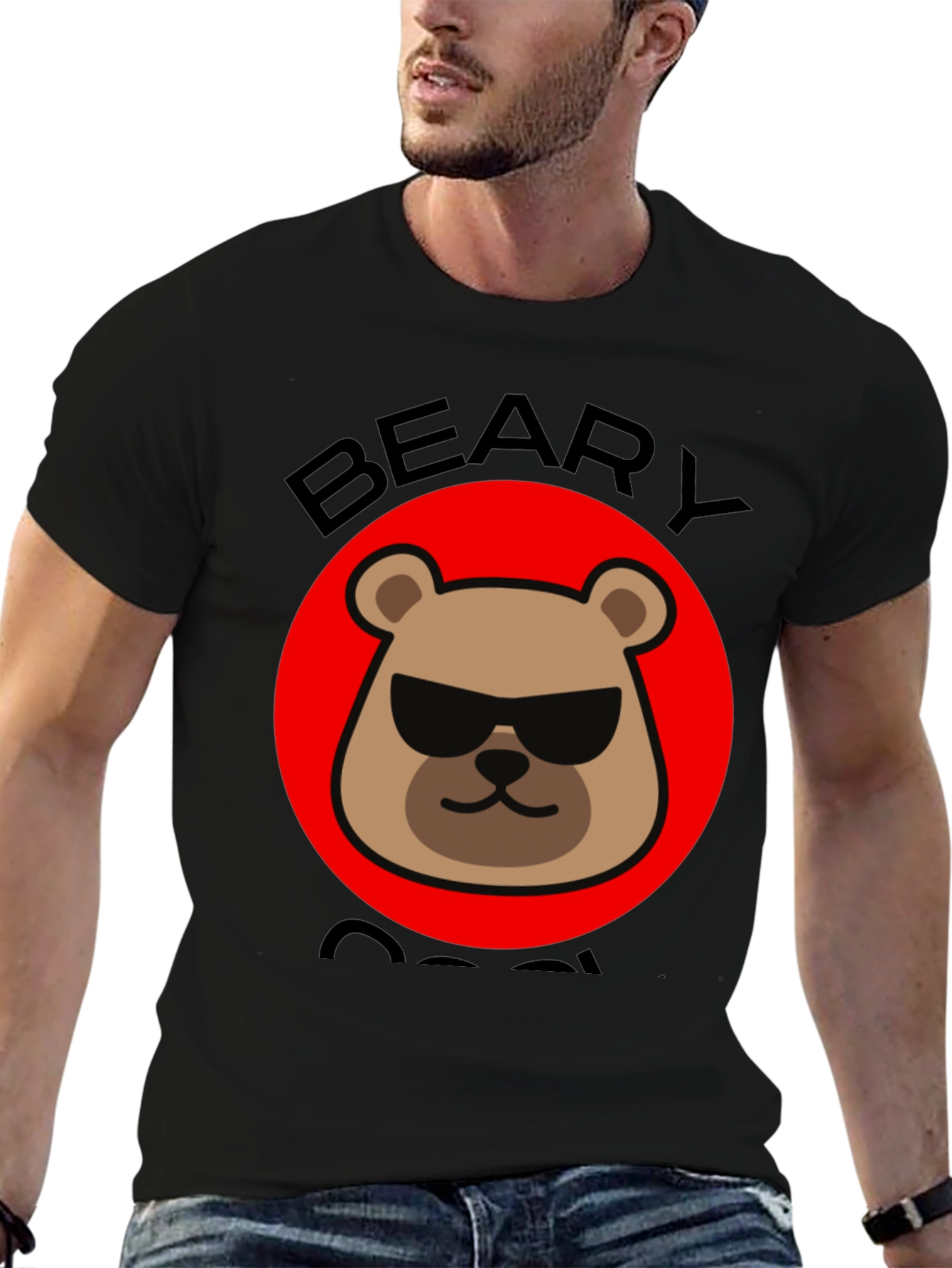 Beary Cool Graphic T-Shirt - Black Crew Neck Tee
