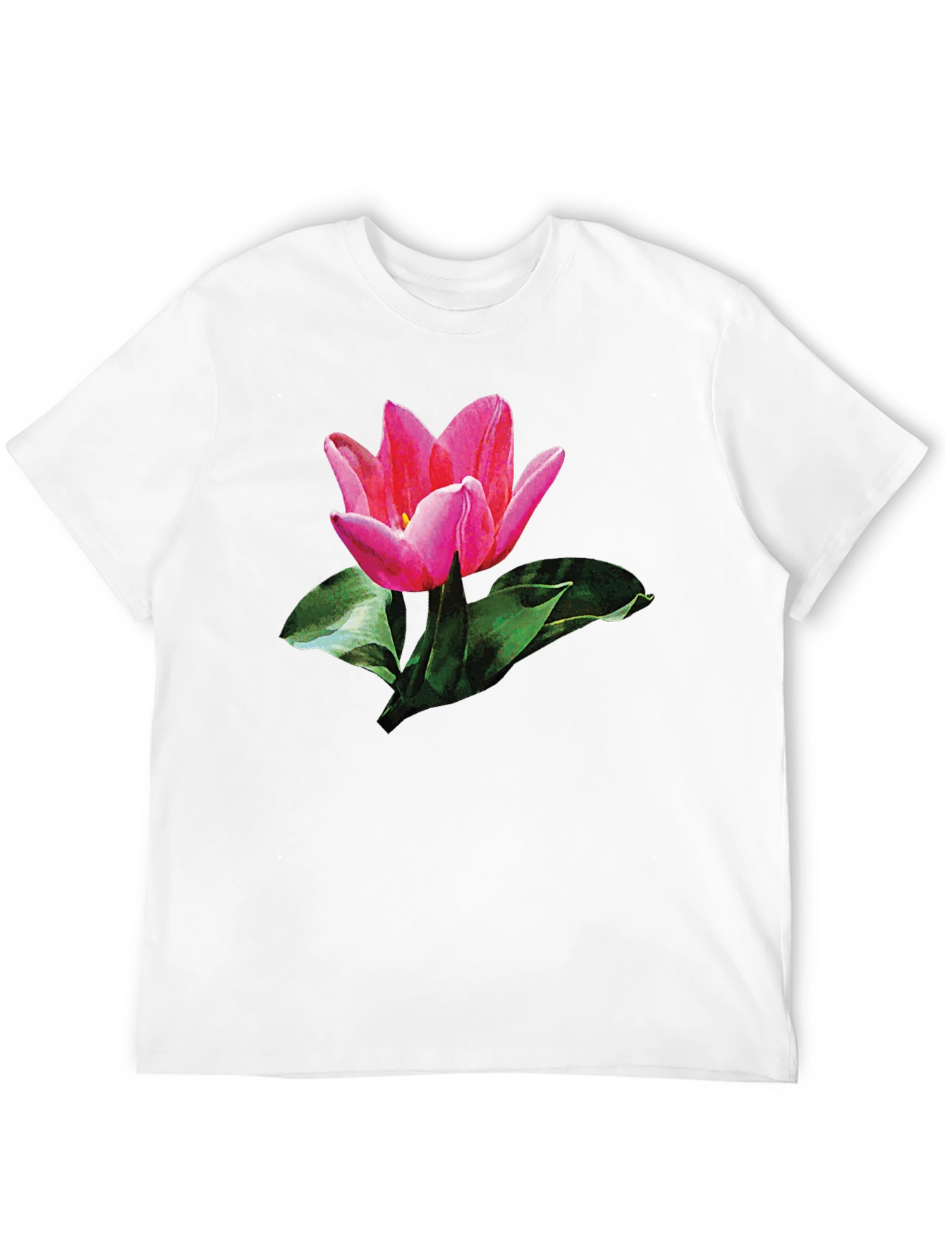 Pink Tulip Graphic Print Black T-Shirt