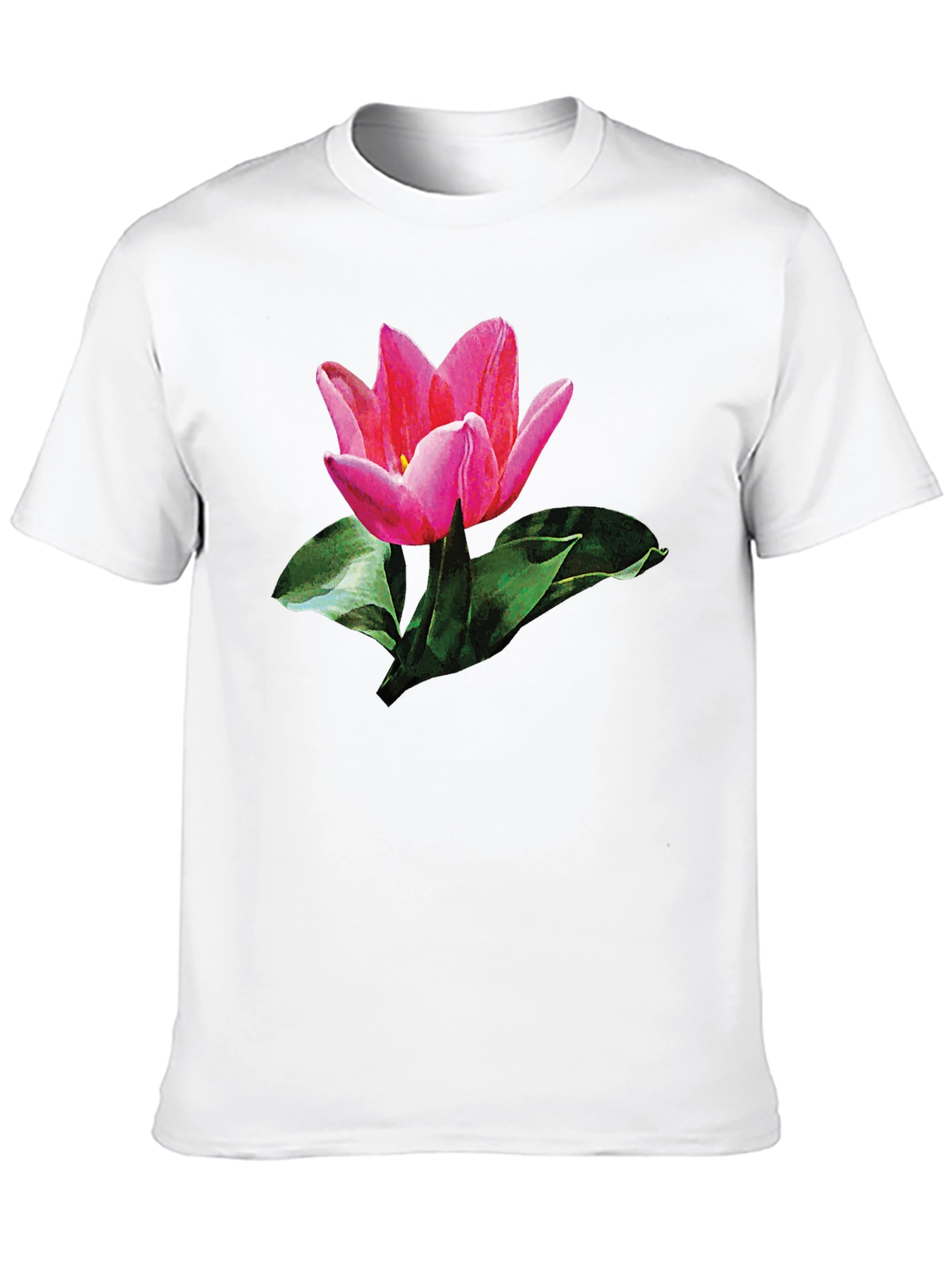 Pink Tulip Graphic Print Black T-Shirt