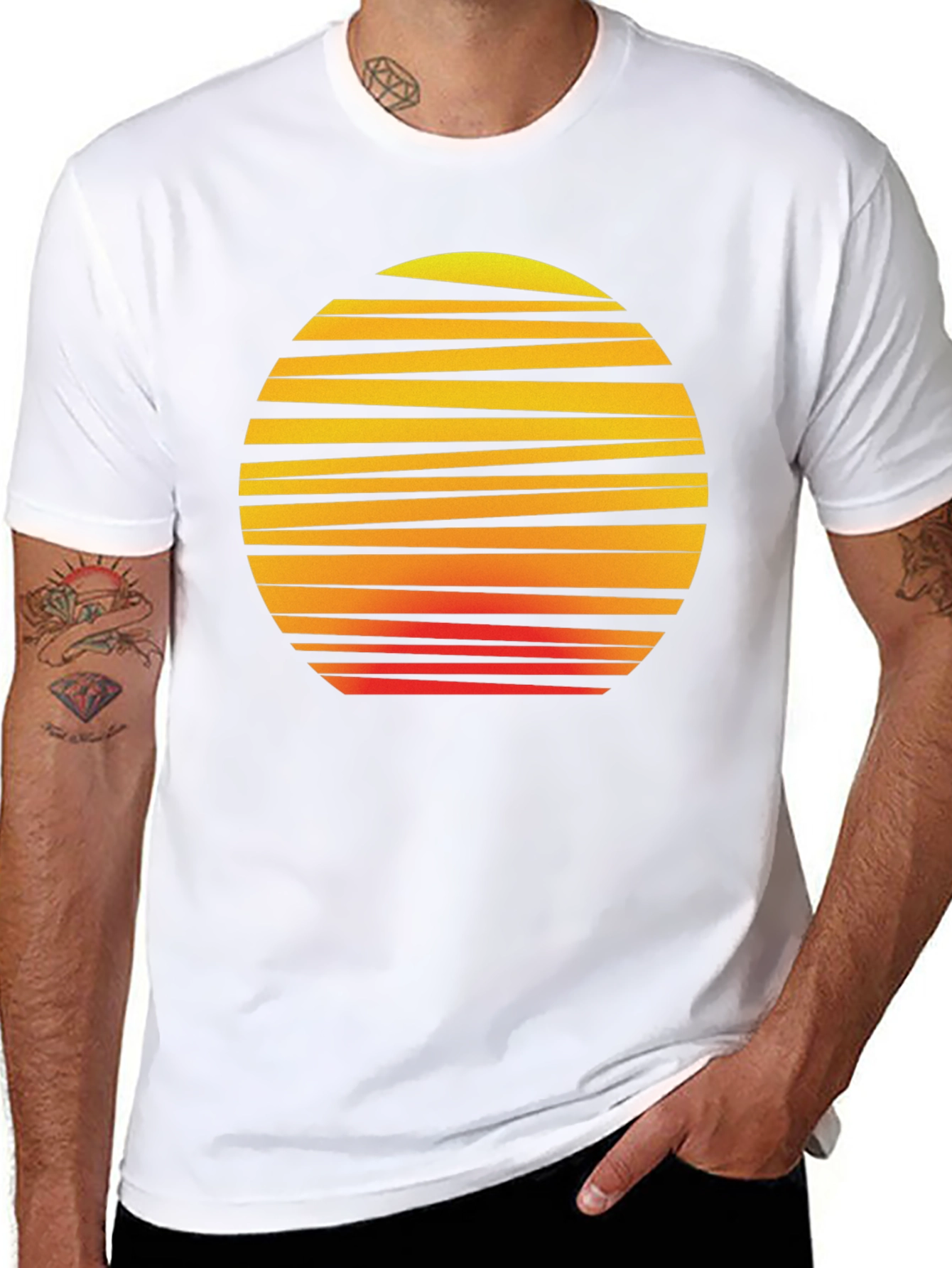 Retro Sunset Graphic Tee - Black Cotton T-Shirt